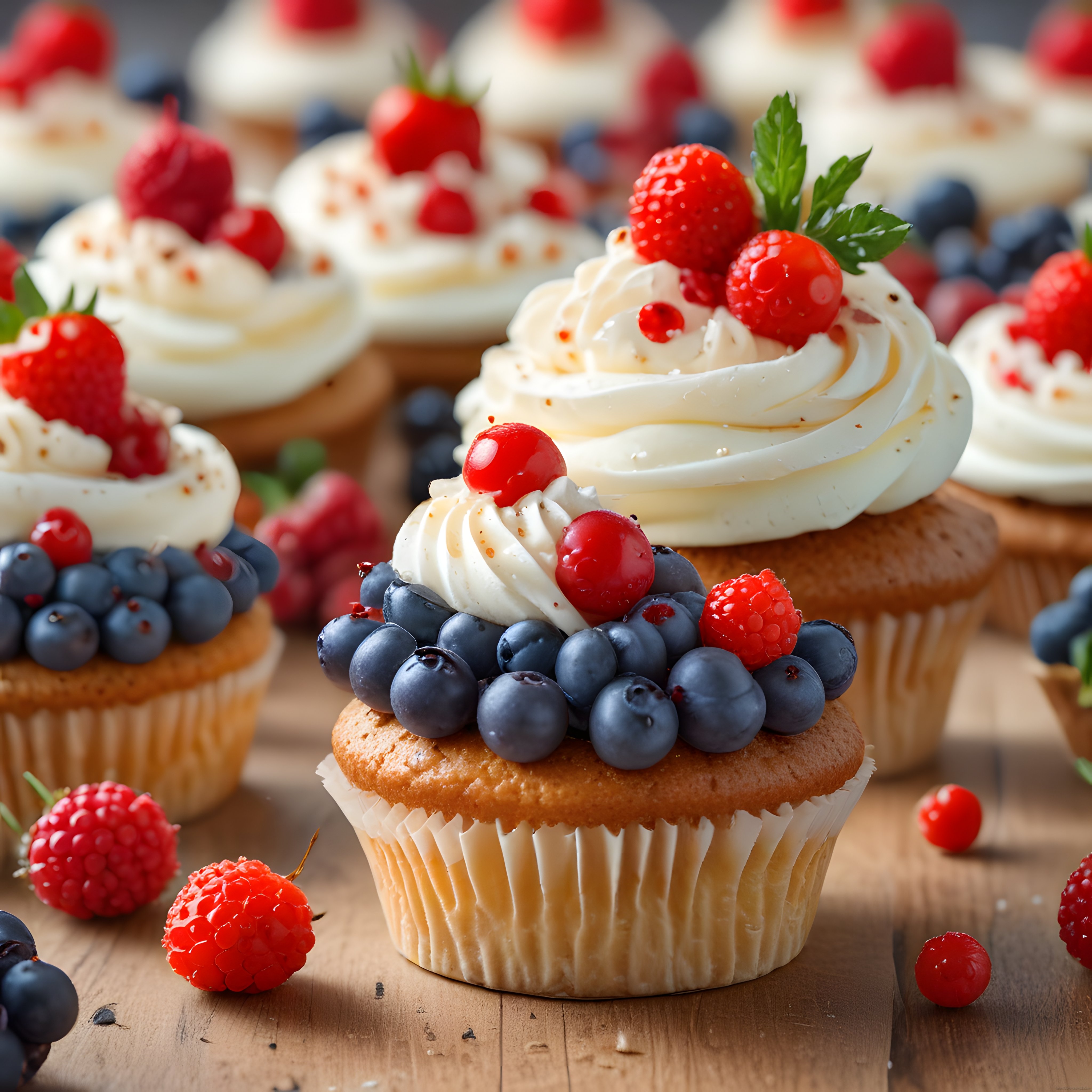 Taze Orman Meyveli ve Krema Süslü Cupcake'ler: Doğal Tatlı Keyfi