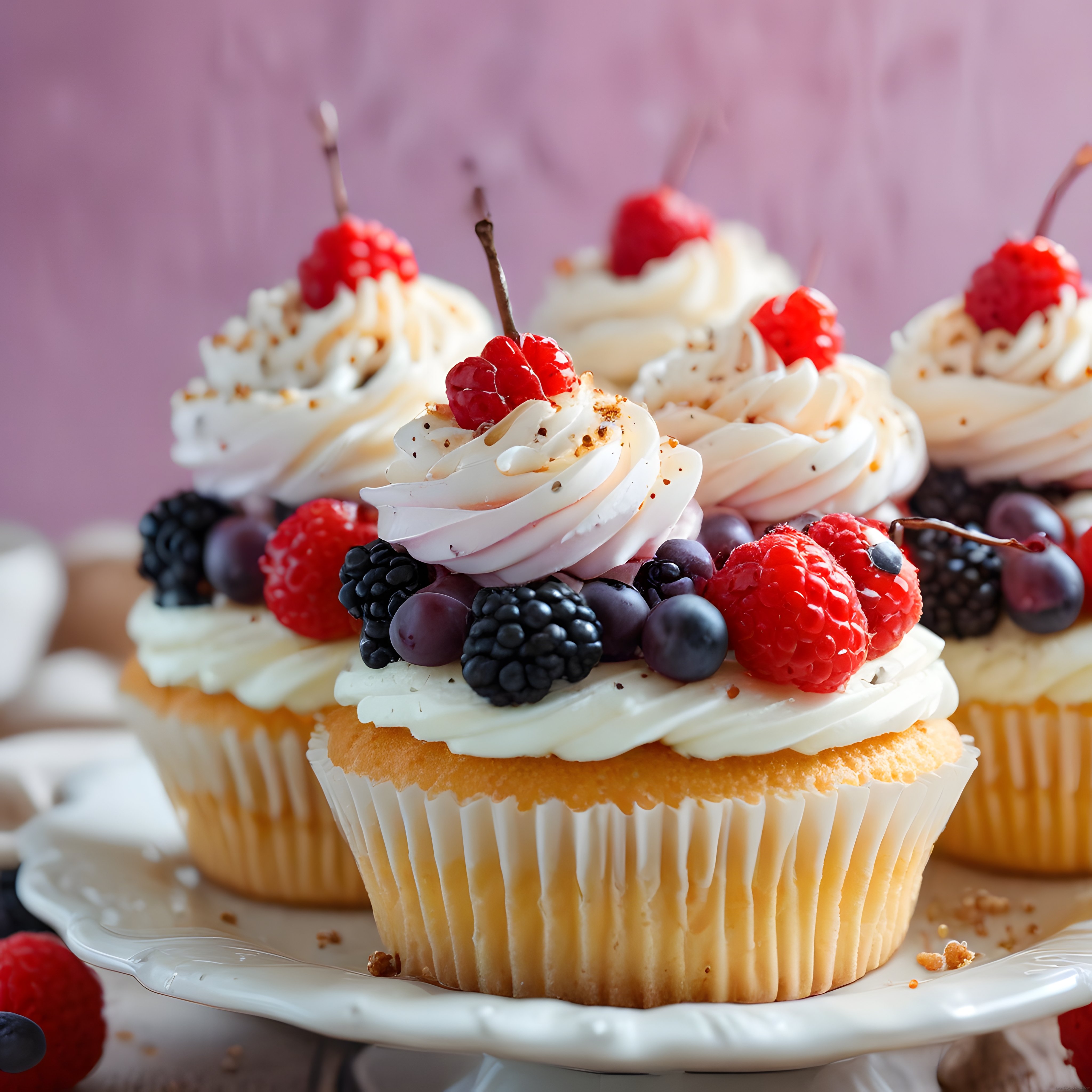 Taze Orman Meyveli ve Kremalı Cupcake'ler: Davetkar ve Renkli Tatlı Sunum