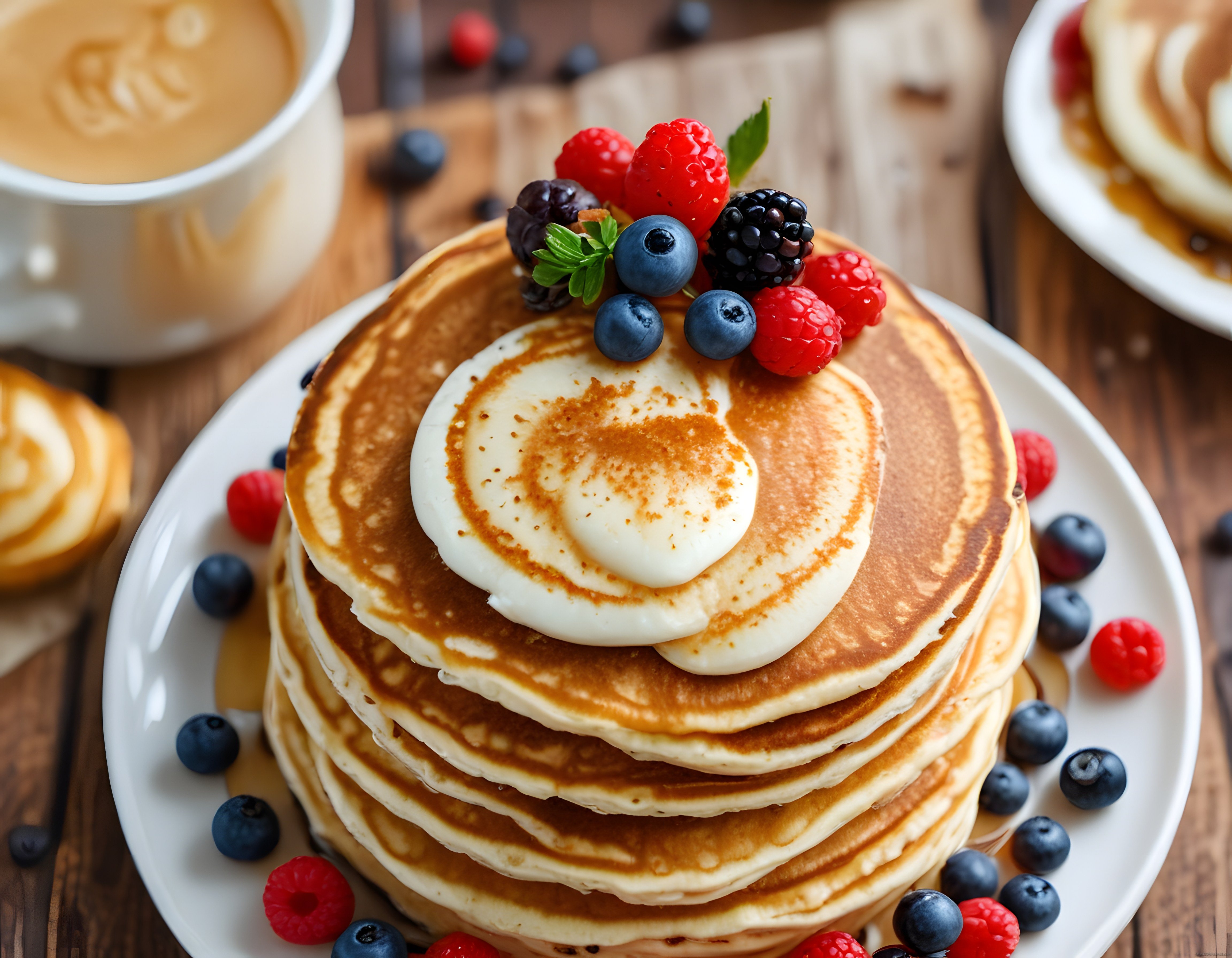 Taze Orman Meyveli ve Kremalı Yumuşacık Pancake Kulesi ile Lezzetli Kahvaltı