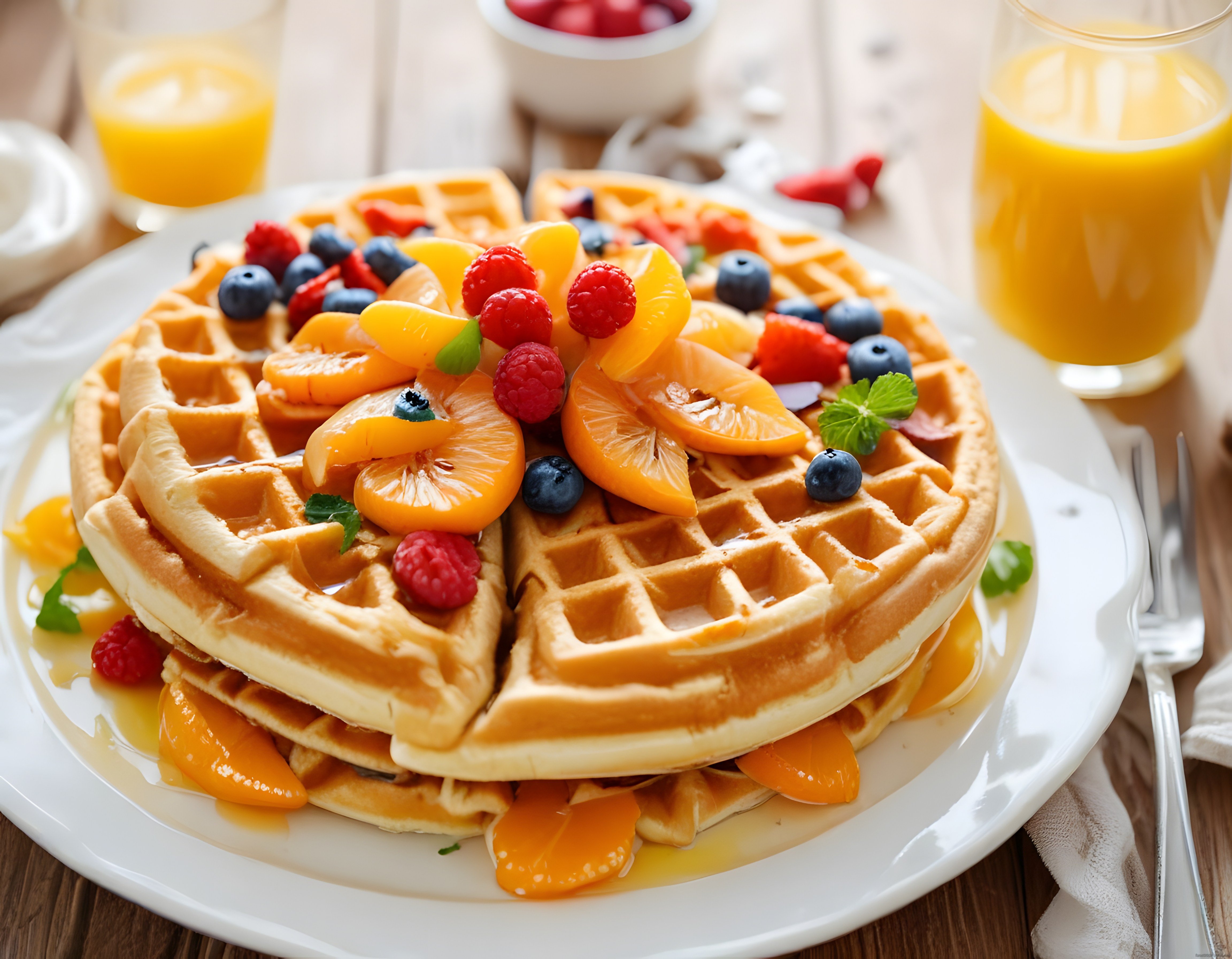 Taze Orman Meyveli ve Portakallı Waffle ile Neşeli Kahvaltı Sofrası