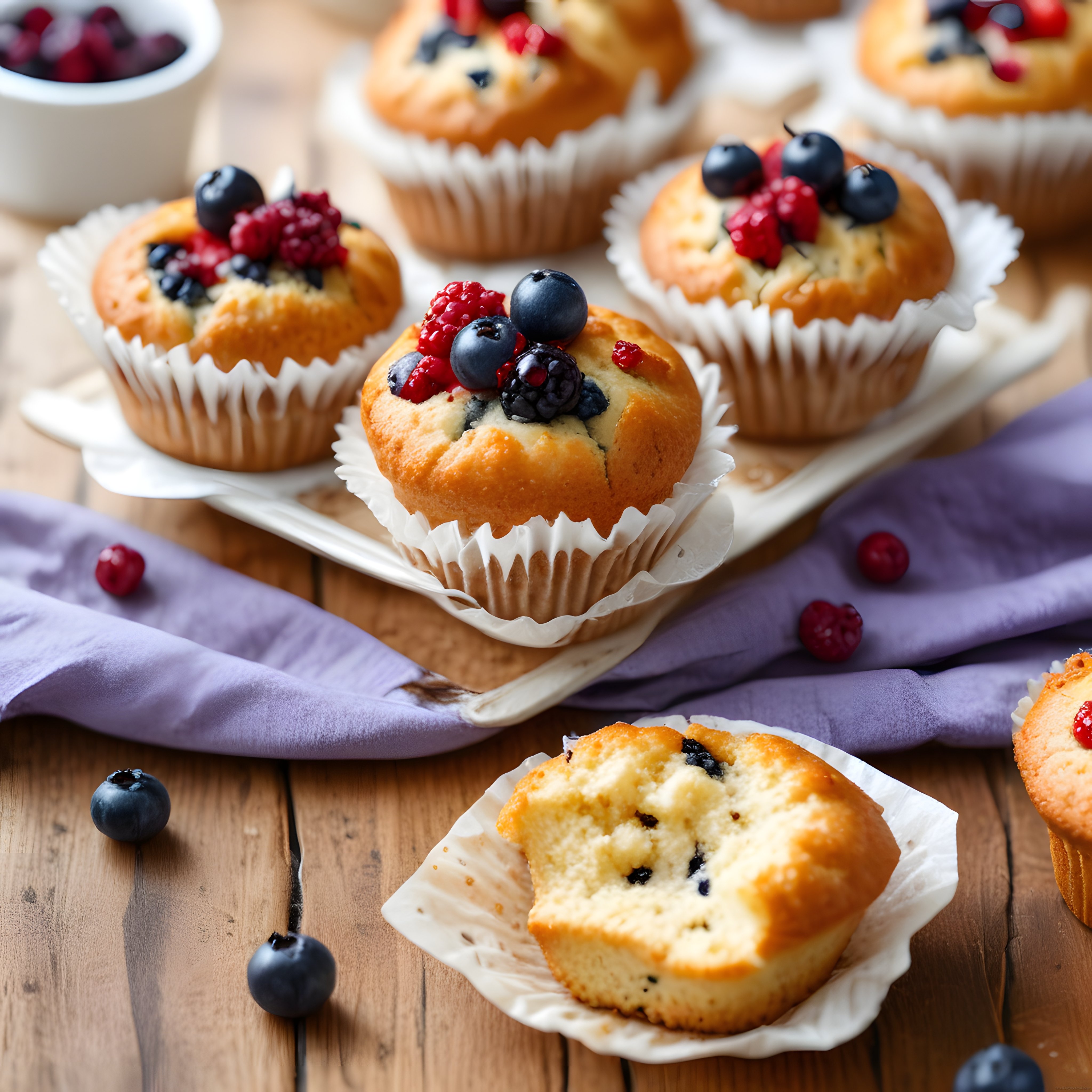 Taze Orman Meyveli Yumuşacık Muffinler - Ev Yapımı Kek ve Böğürtlen Süsleme