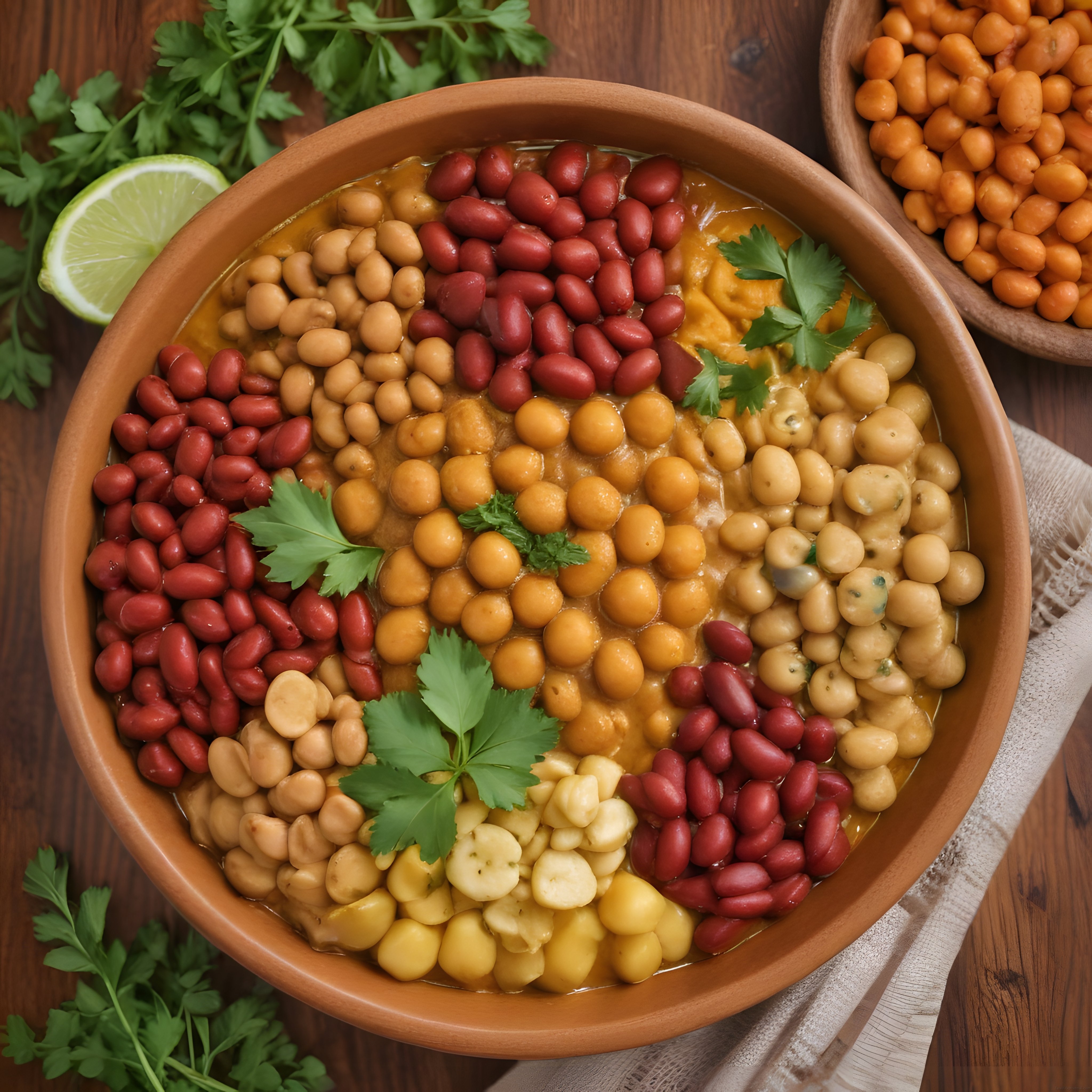 Taze Otlarla Süslenmiş Renkli Bakliyat ve Fasulye Kasesi: Sağlıklı Vegan Sunum
