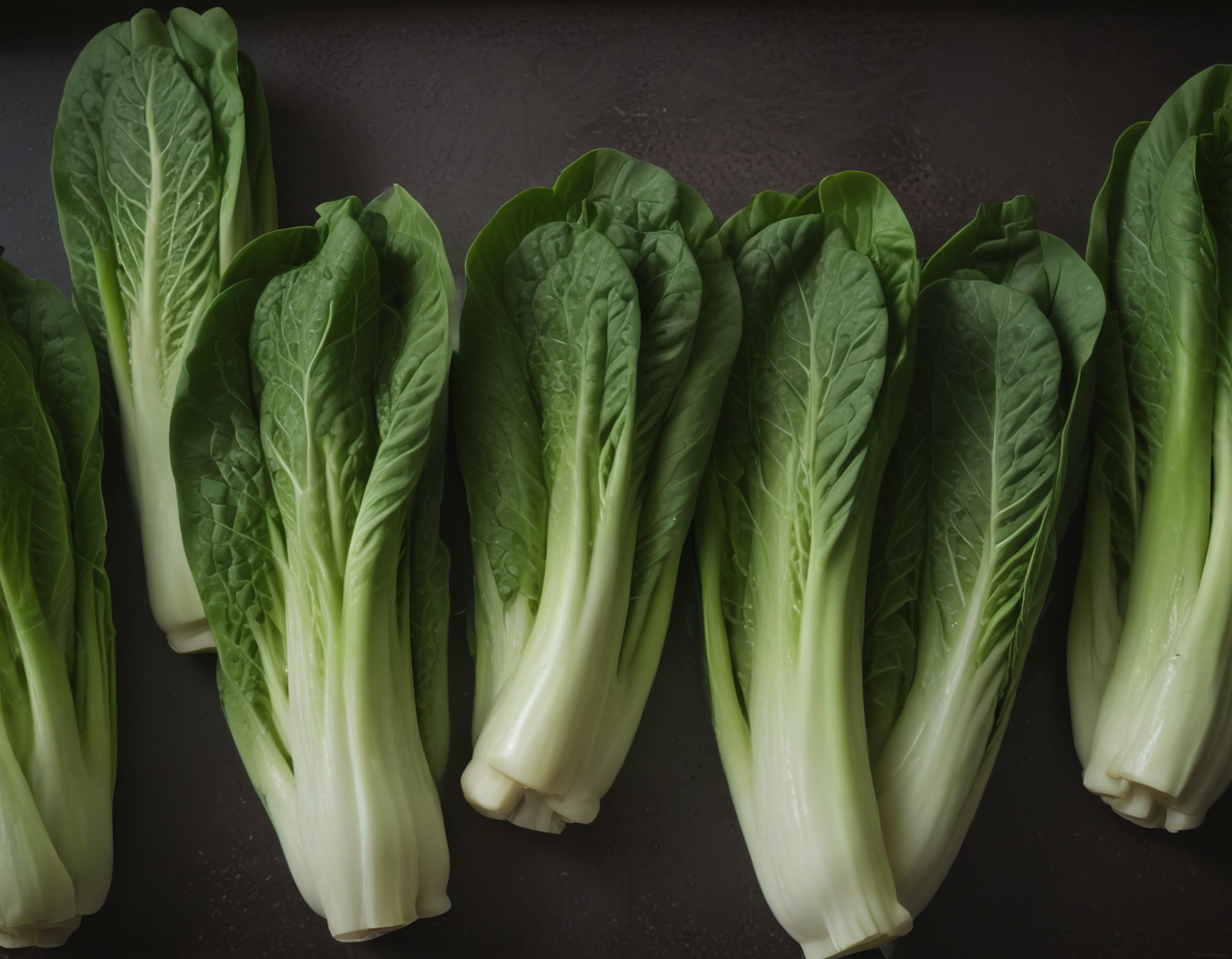 Taze Pak Choi Lahanası Koyu Mutfak Tezgahında Sağlıklı Yeşil Sebze Sunumu