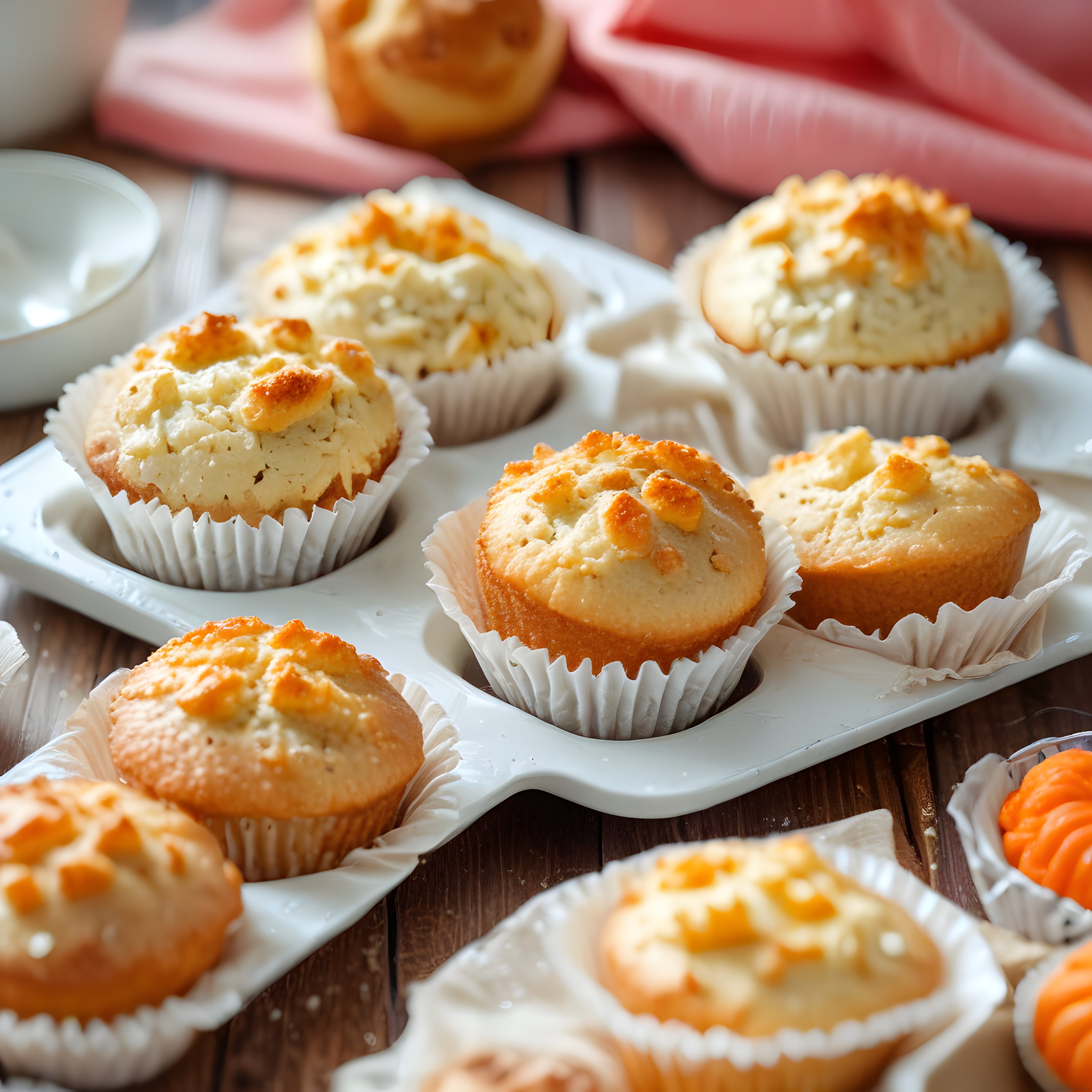 Taze Peynirli Muffinler: Ahşap Mutfak Masasında Sıcacık ve Davetkar Görünüm