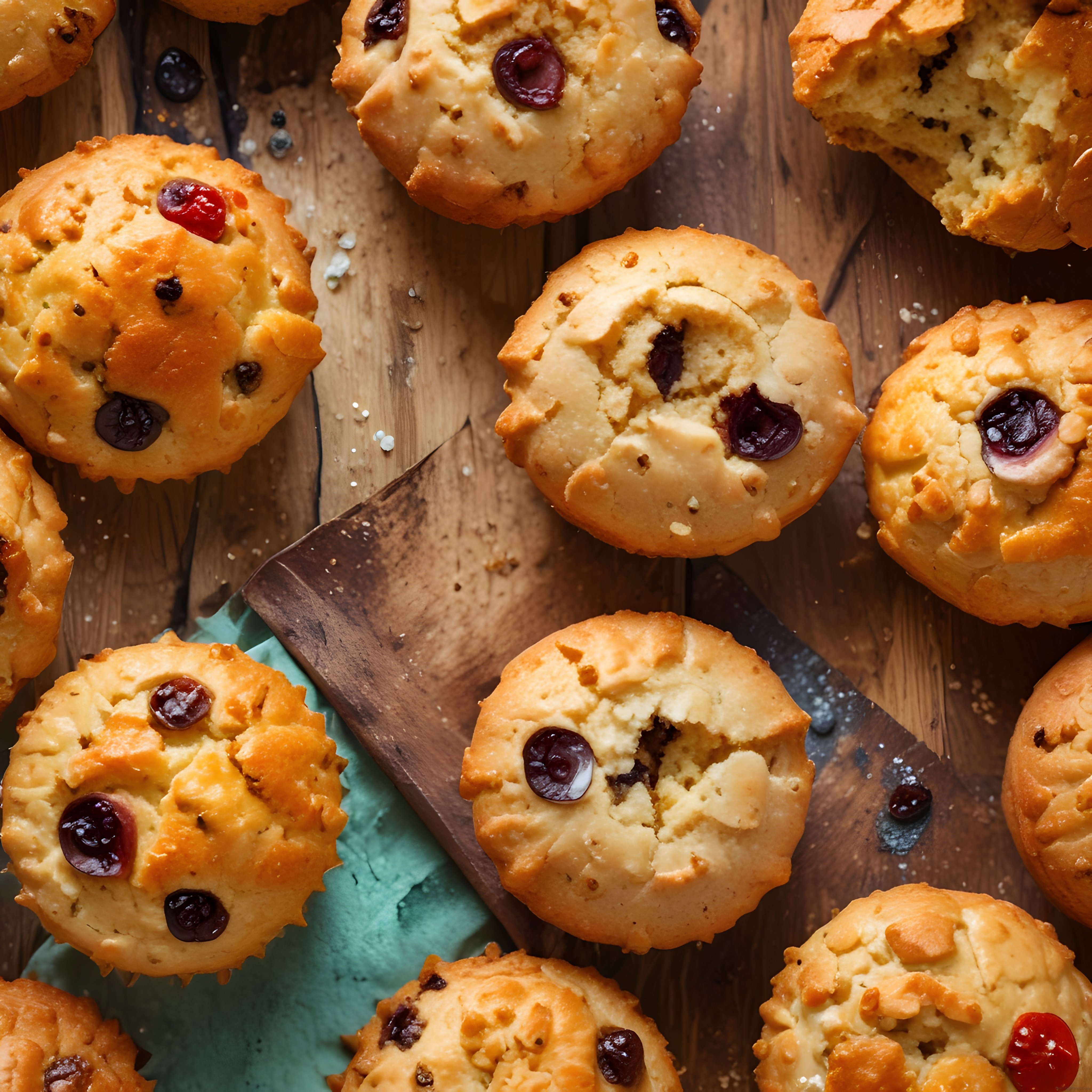 Taze Pişmiş Vişneli Muffinler: Sıcacık Ev Tatlıları ve Ahşap Sunum