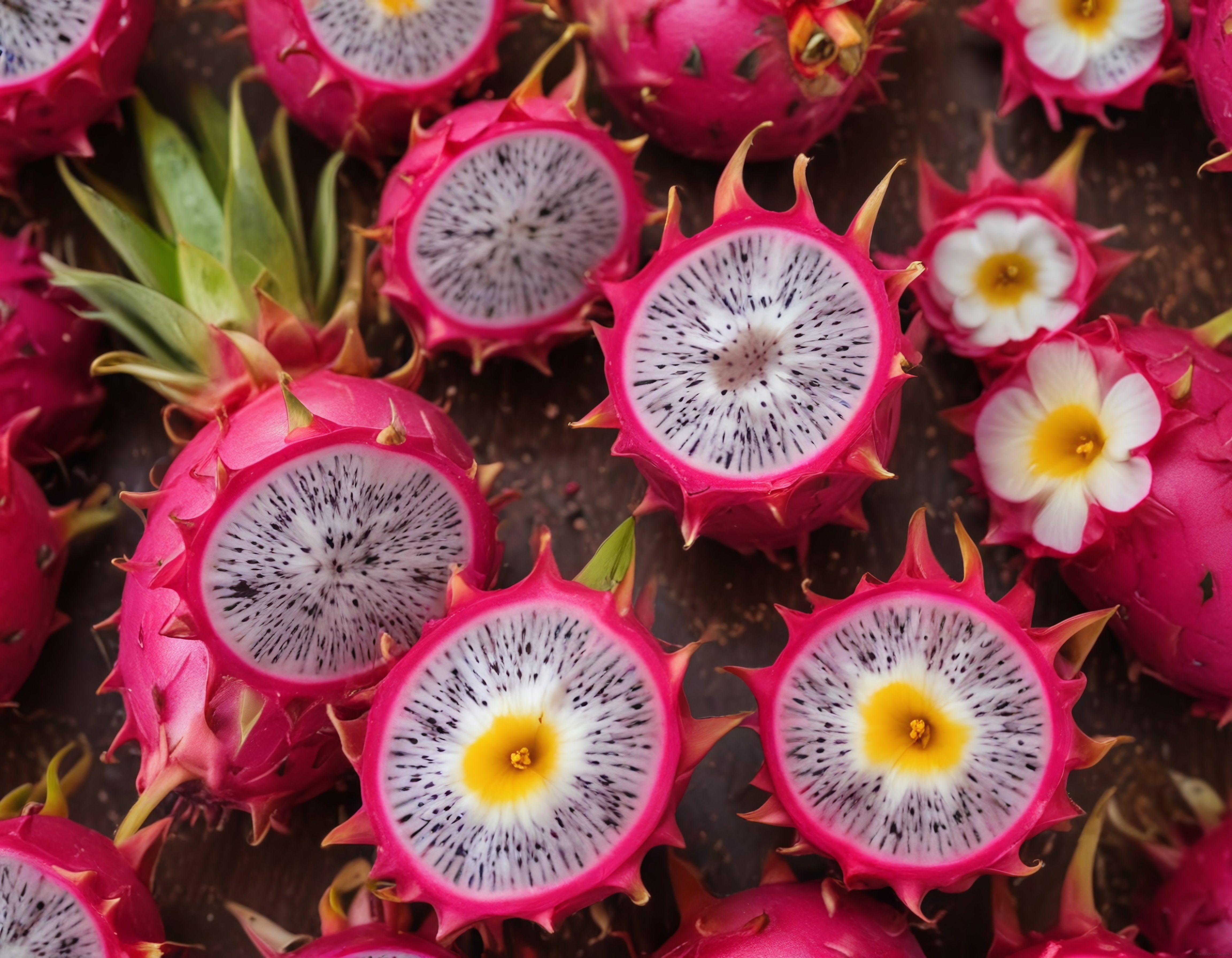Taze Pitaya Meyvesinin Canlı Pembe Kabuğu ve Beyaz İçli Etkileyici Sunumu