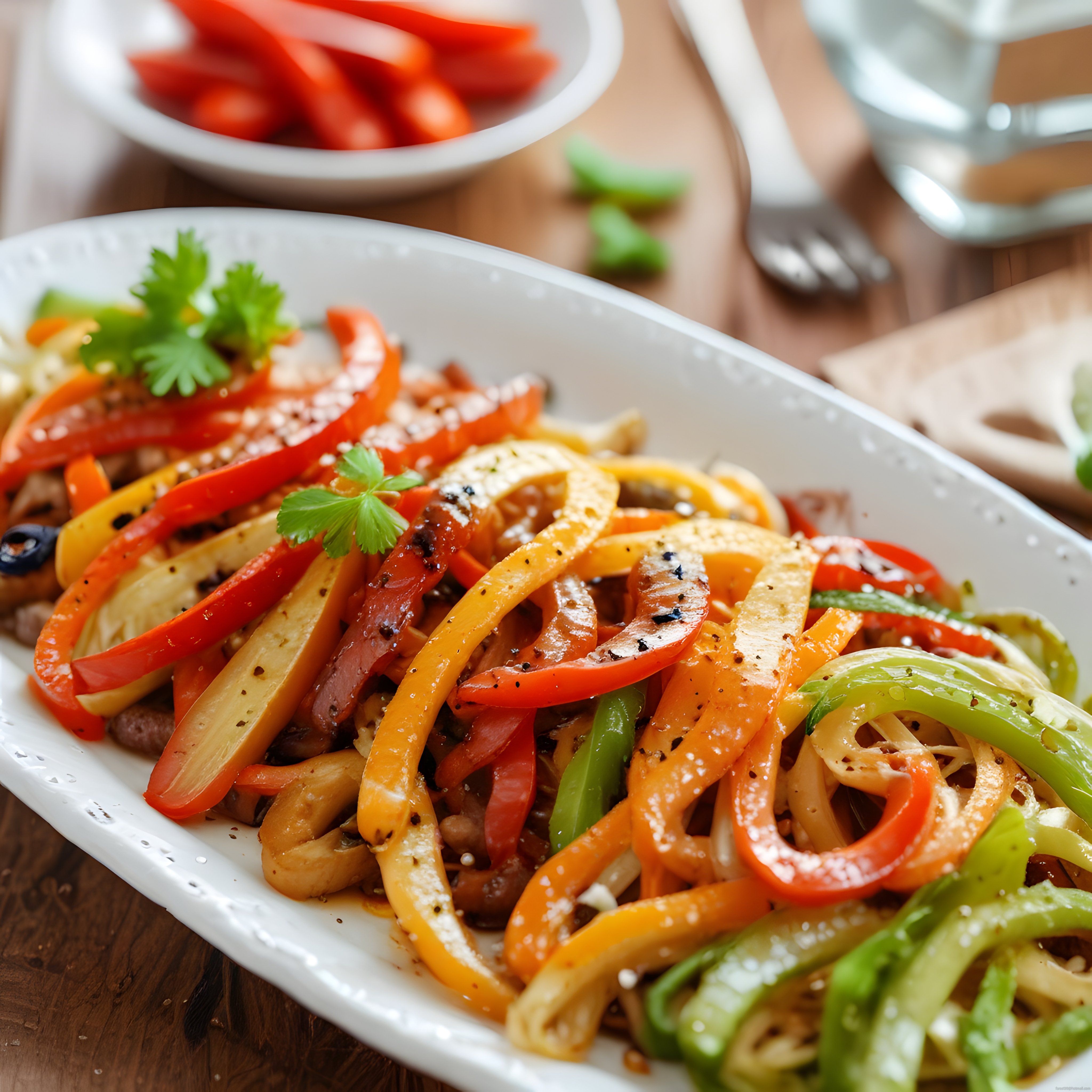 Taze Renkli Biberlerle Sotelemis Parmesanlı Noodle Makarna Tabağı