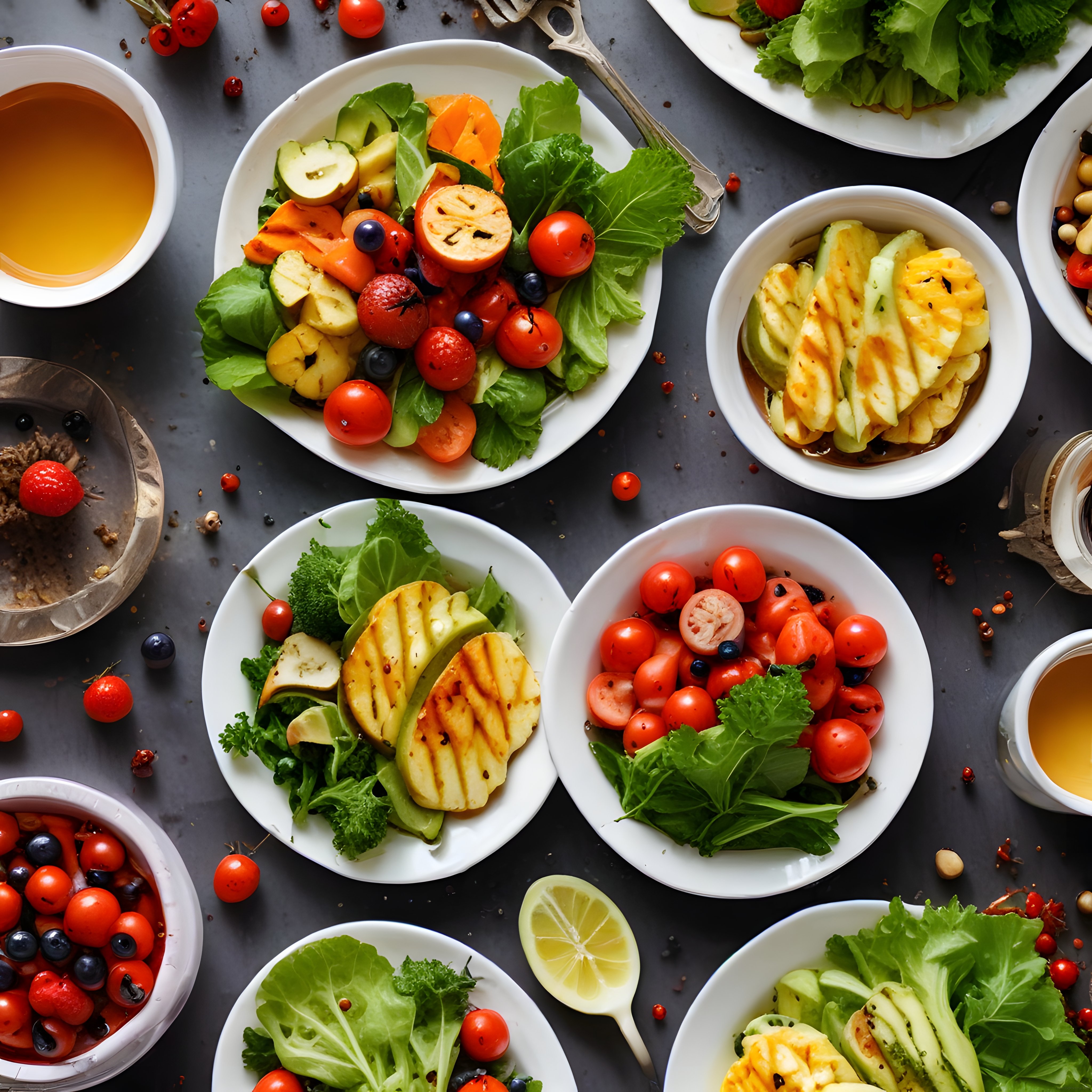 Taze Salata ve Izgara Sebze Sunumu: Sağlıklı Beslenme için Renkli Bir Sofra