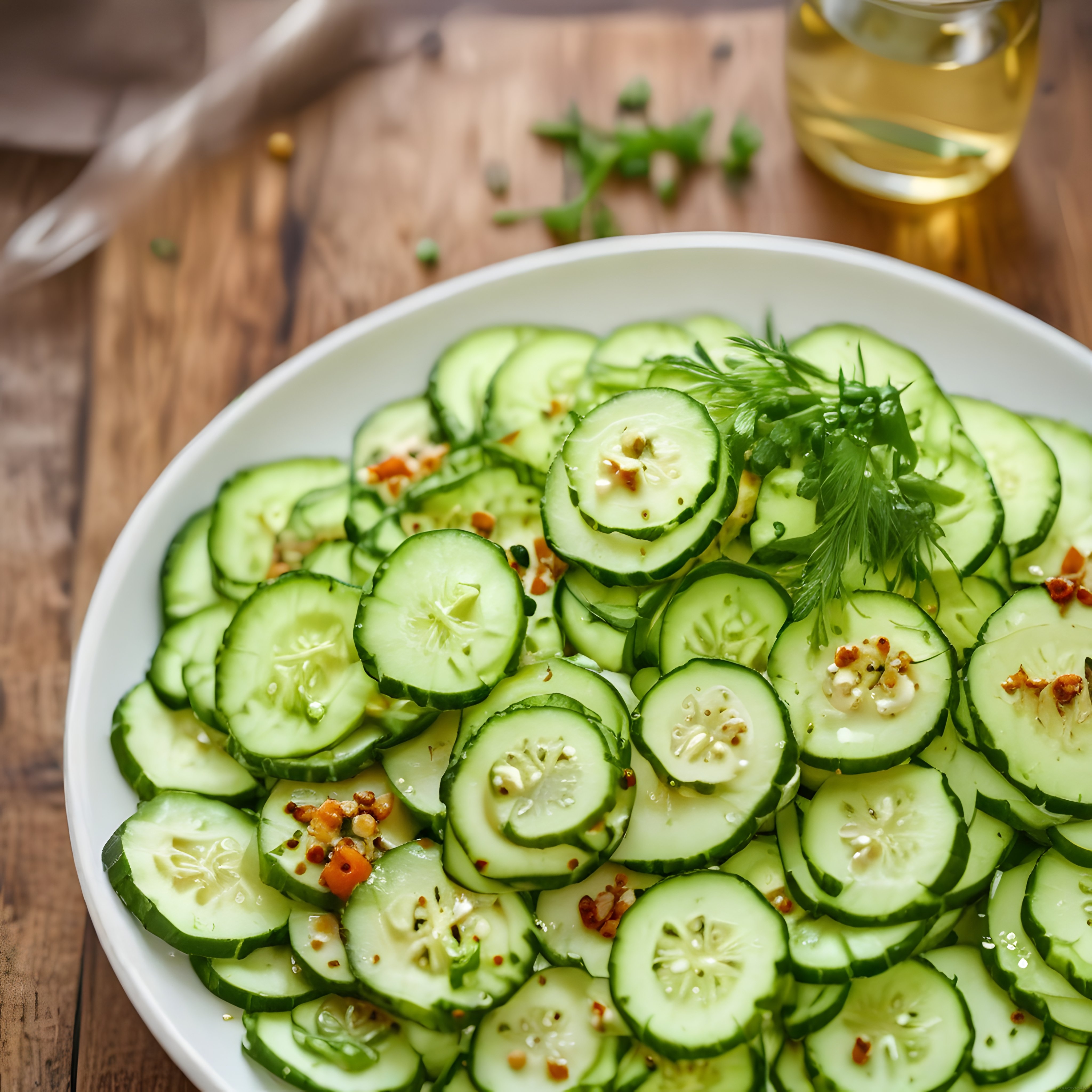 Taze Salatalık Dilimleri Baharat Ve Yeşilliklerle Süslenmiş Pratik Salata Kasesi