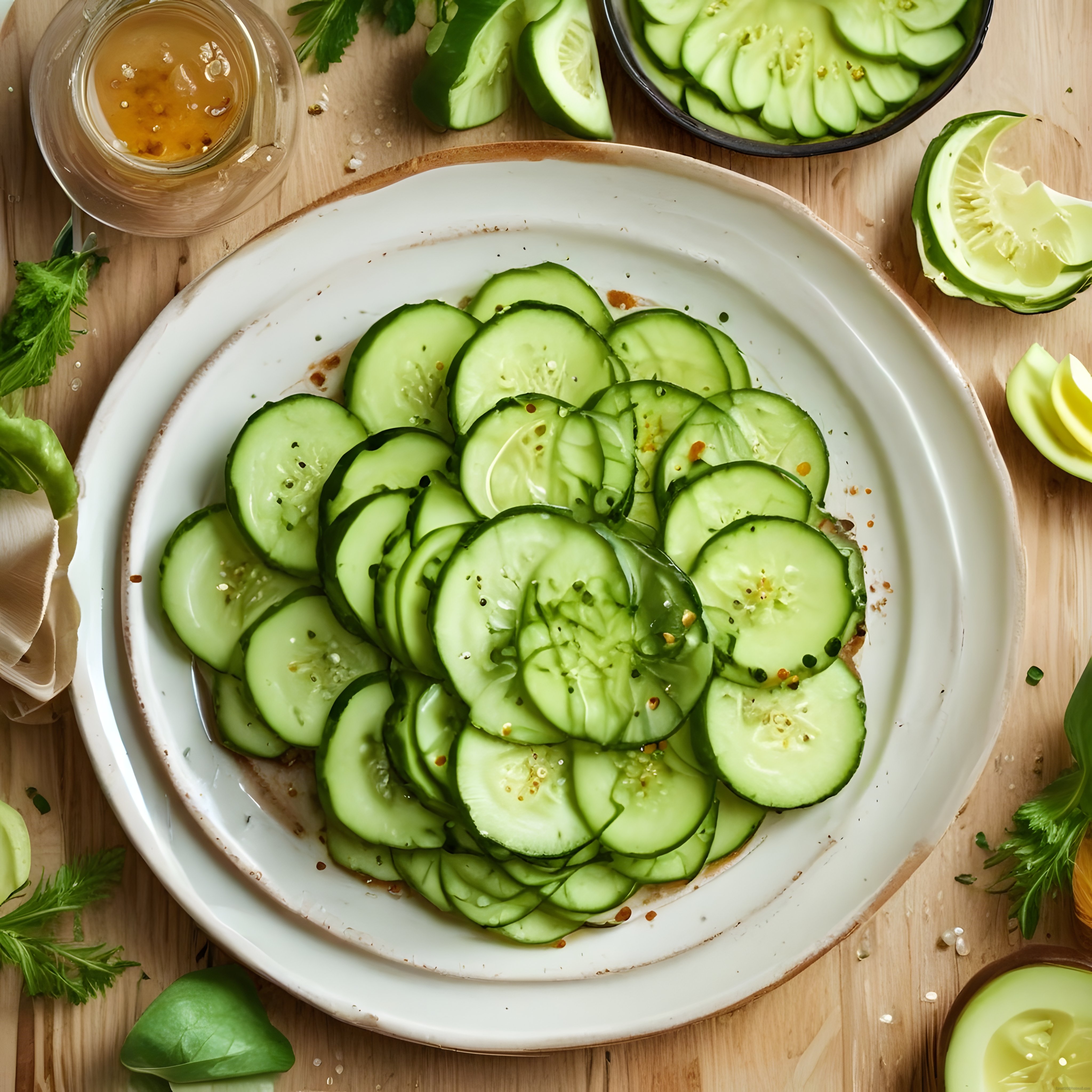 Taze Salatalık Dilimleri ile Sağlıklı Sunum ve Ev Yapımı Sos Eşliğinde Mutfak