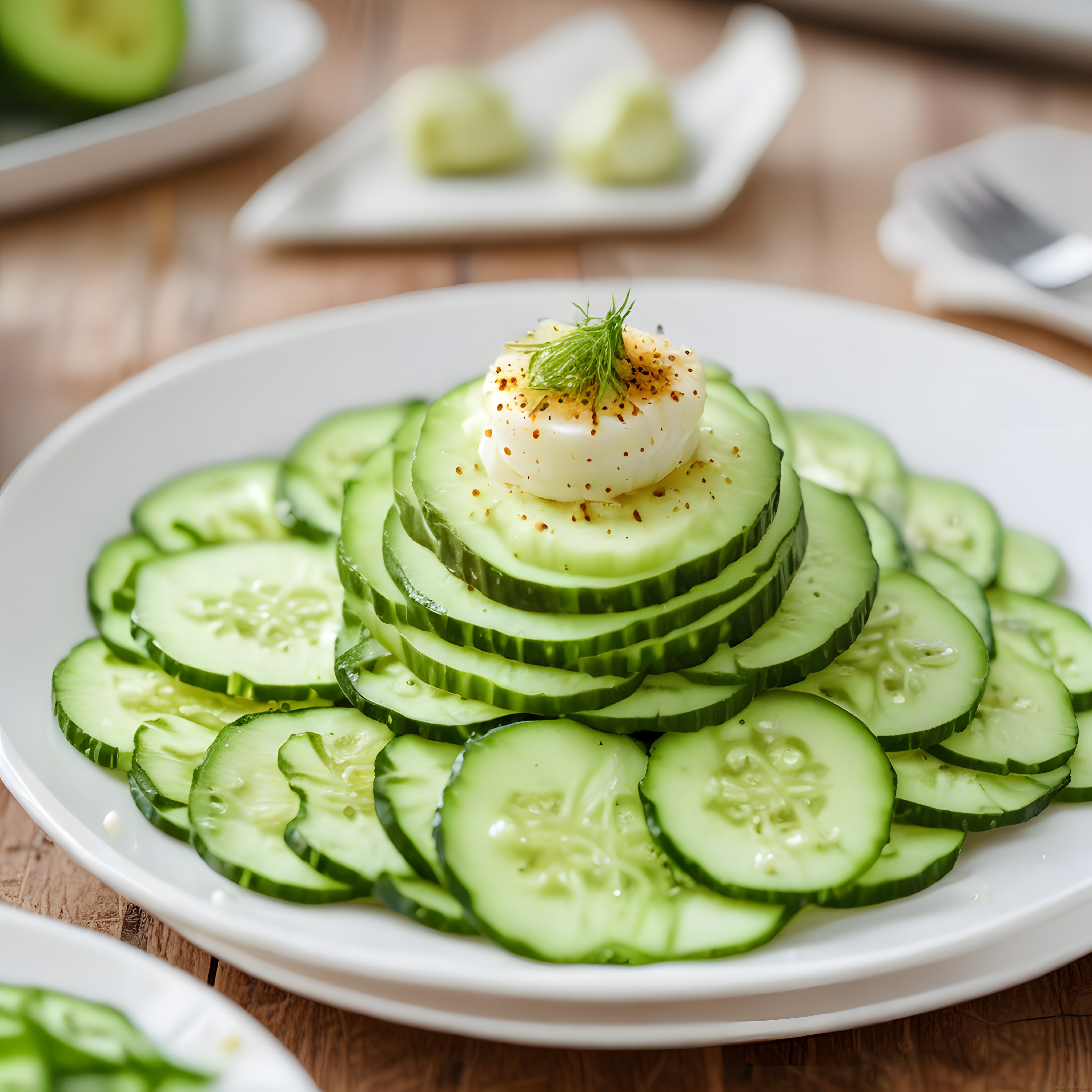 Taze Salatalık Dilimleri Üzerinde Baharatlı Yumurta ile Hafif ve Sağlıklı Sunum
