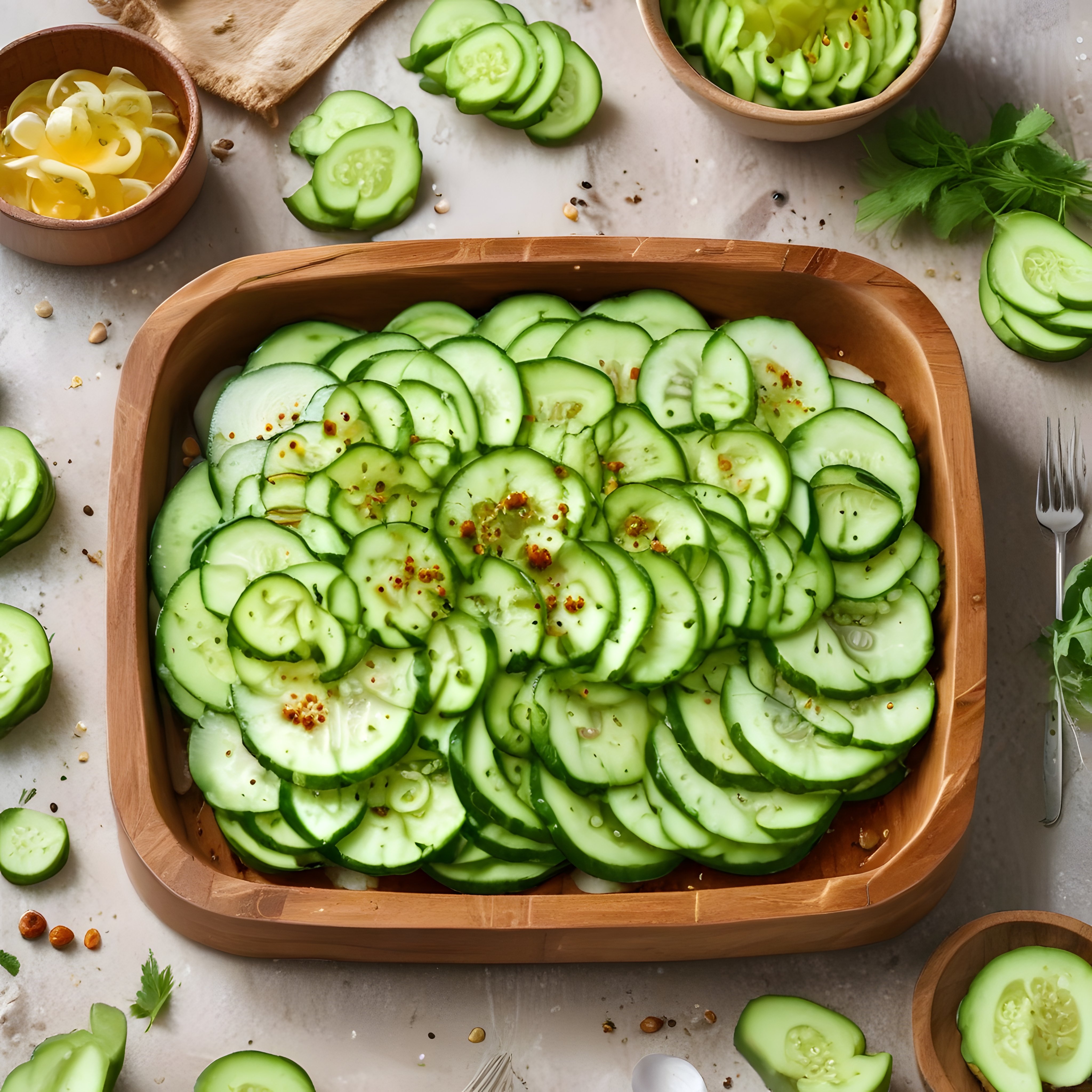 Taze Salatalık Dilimleriyle Ev Yapımı Sağlıklı Meze ve Salata Sunumu
