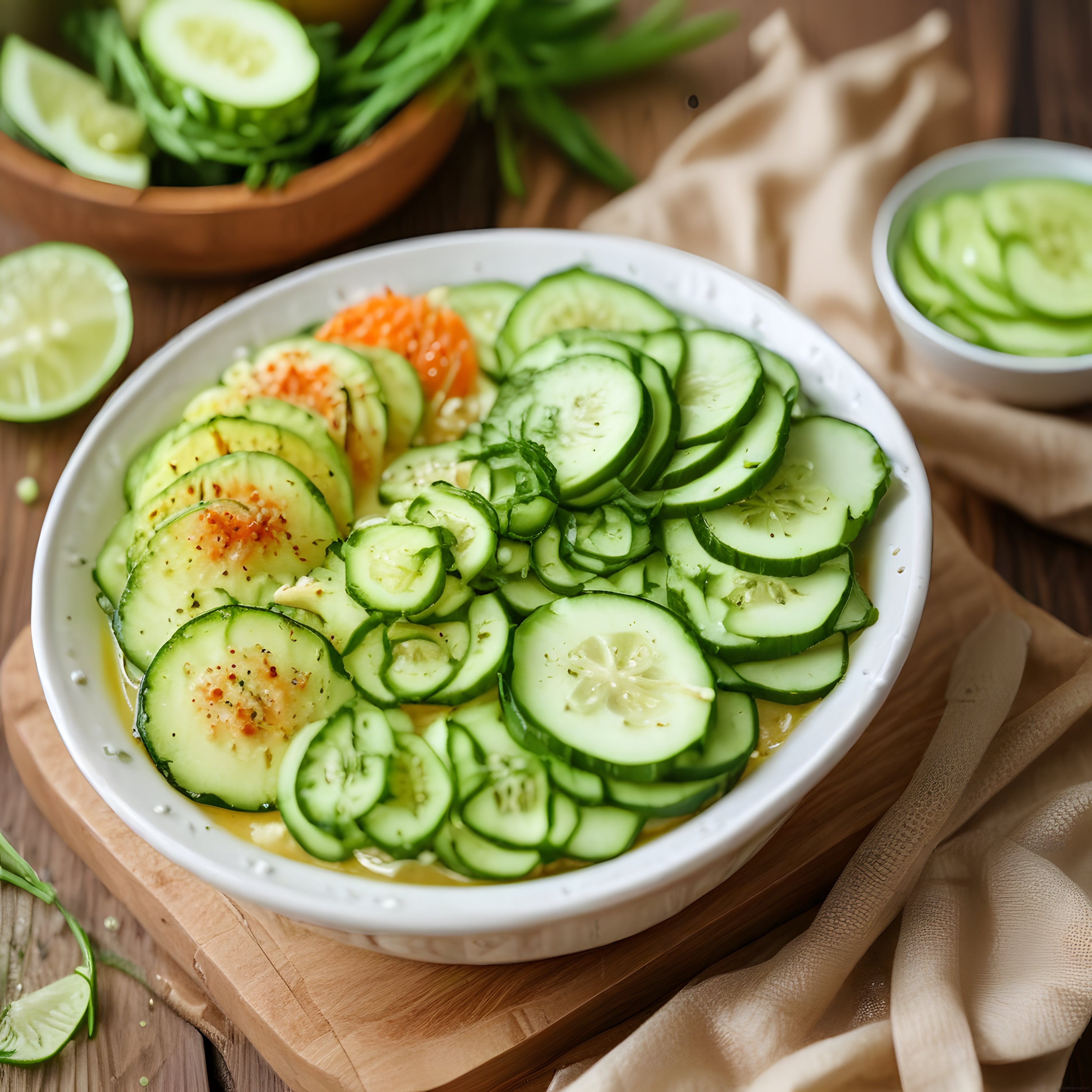taze salatalık dilimleriyle hazırlanan hafif limonlu salata ve sofra sunumu