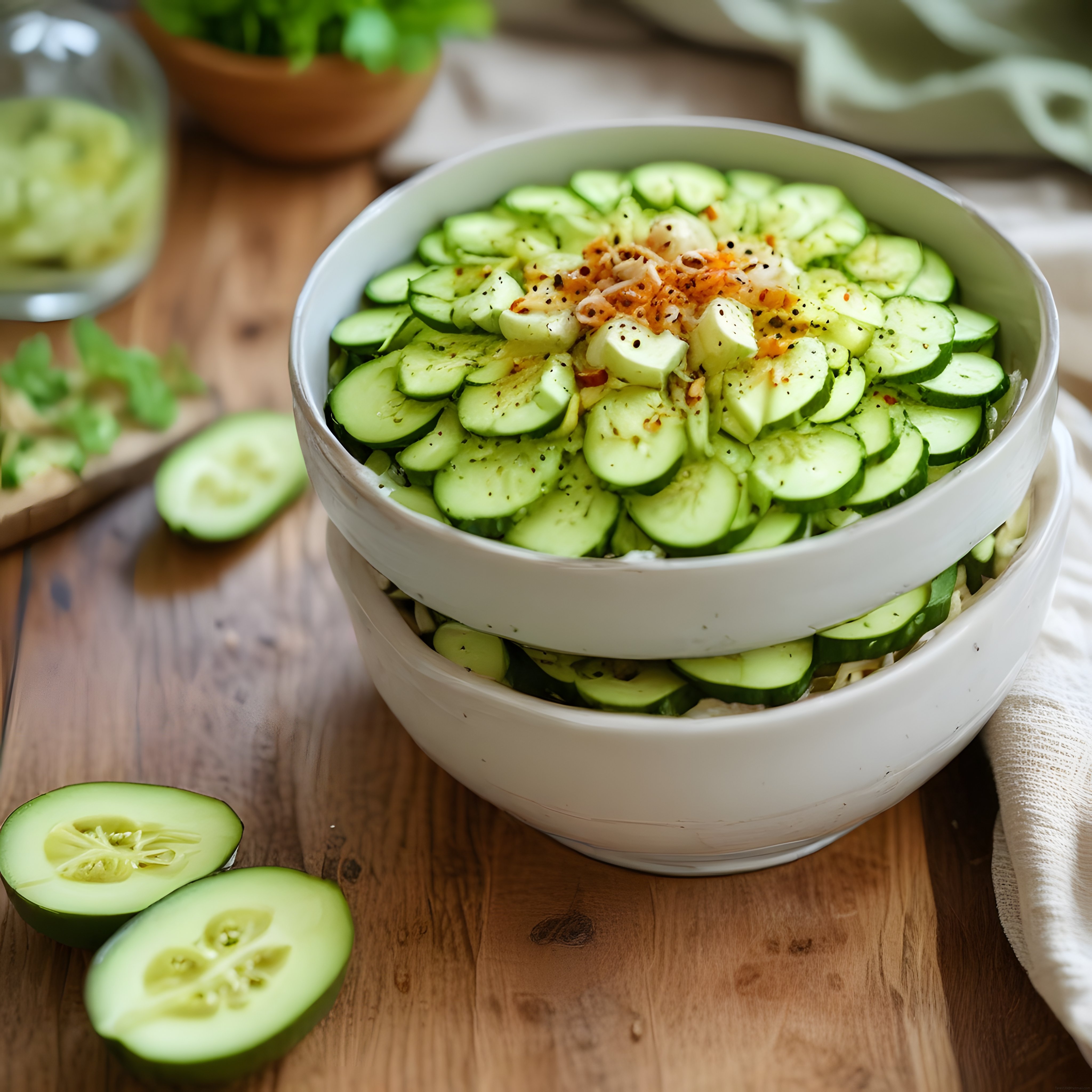 Taze Salatalık Dilimleriyle Hazırlanan Sağlıklı ve Hafif Kase Salata Tarifi