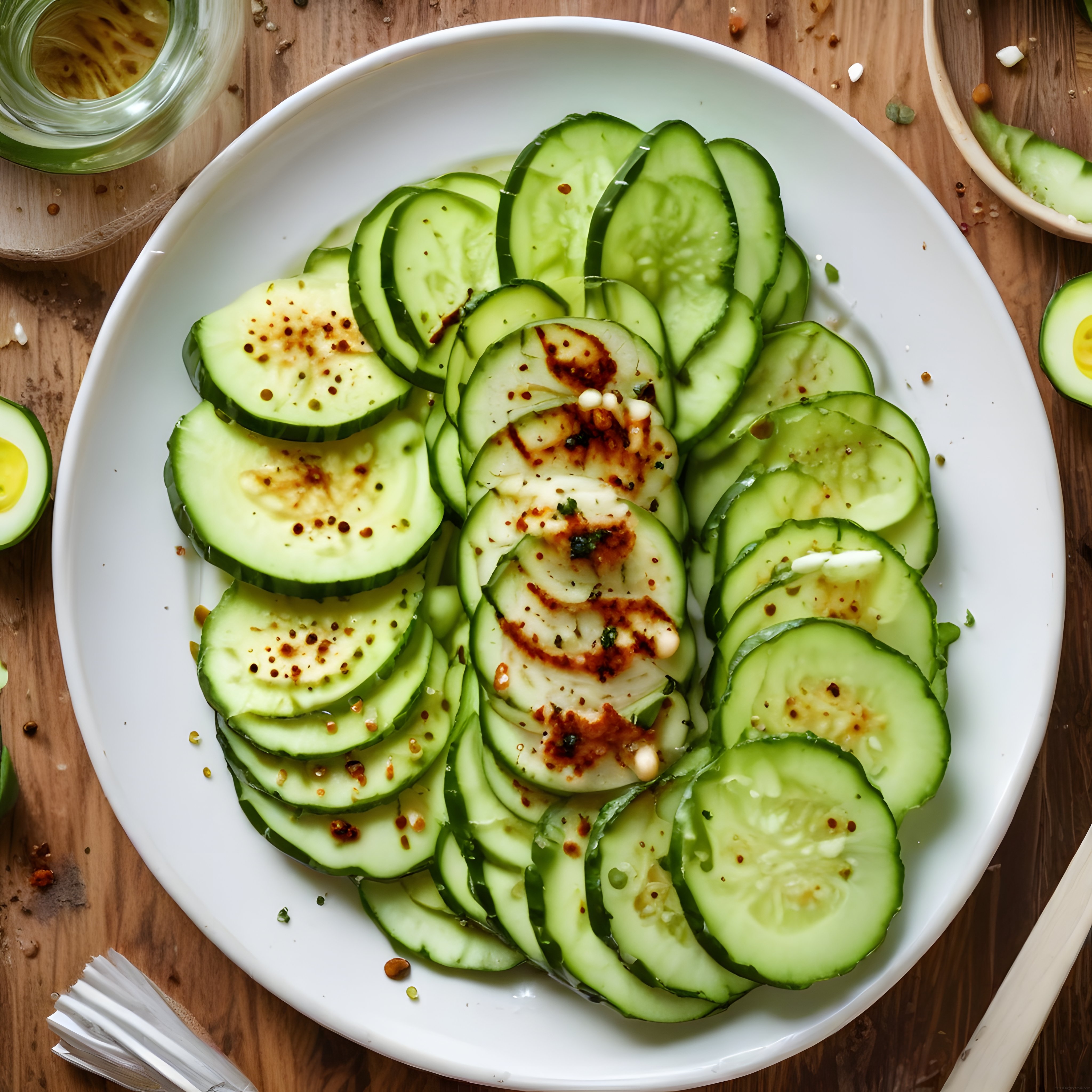 taze salatalık dilimleriyle süslenmiş sağlıklı ve renkli meze tabağı sunumu