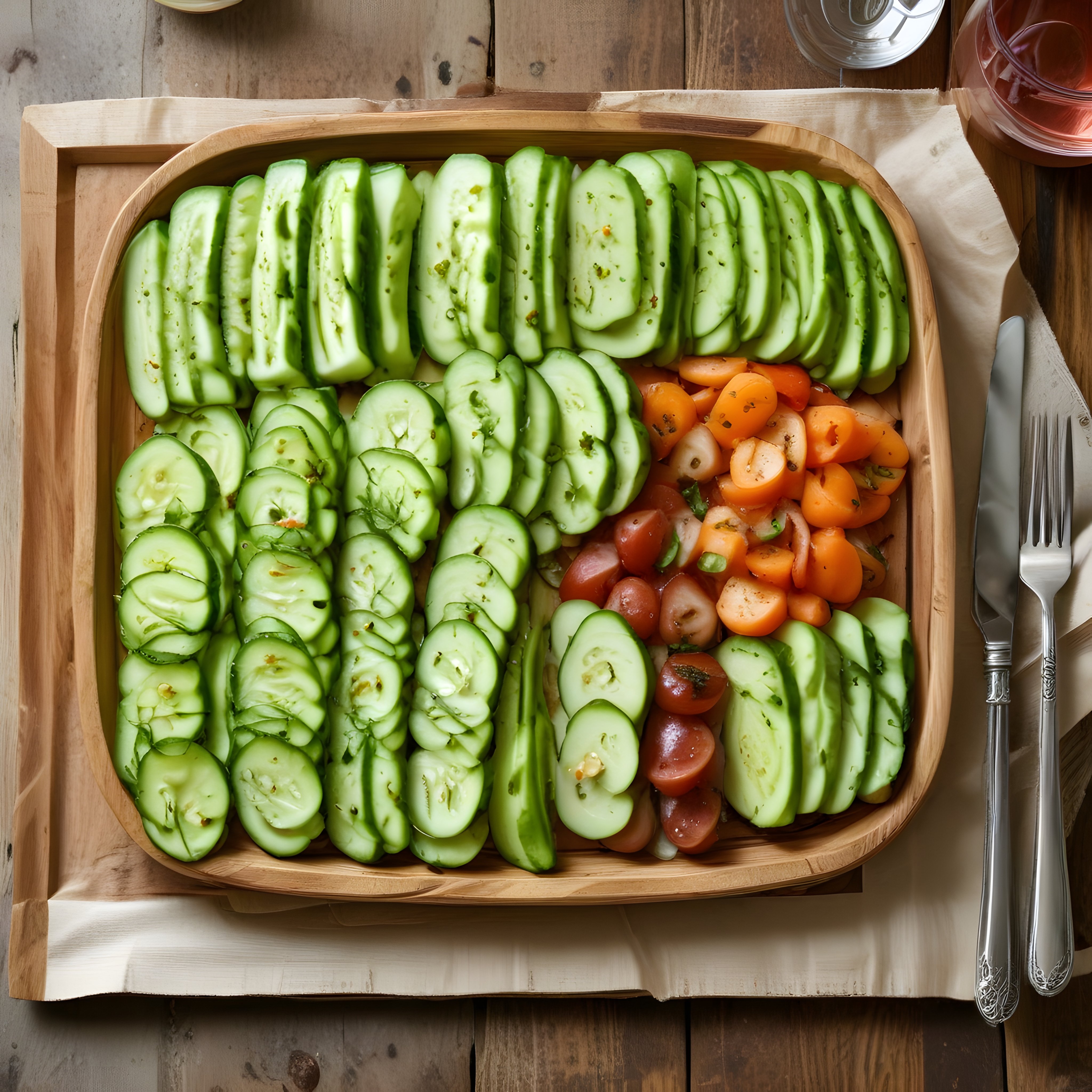 Taze Salatalık ve Domatesli Pratik Yaz Salatası ile Sağlıklı Ahşap Sunum