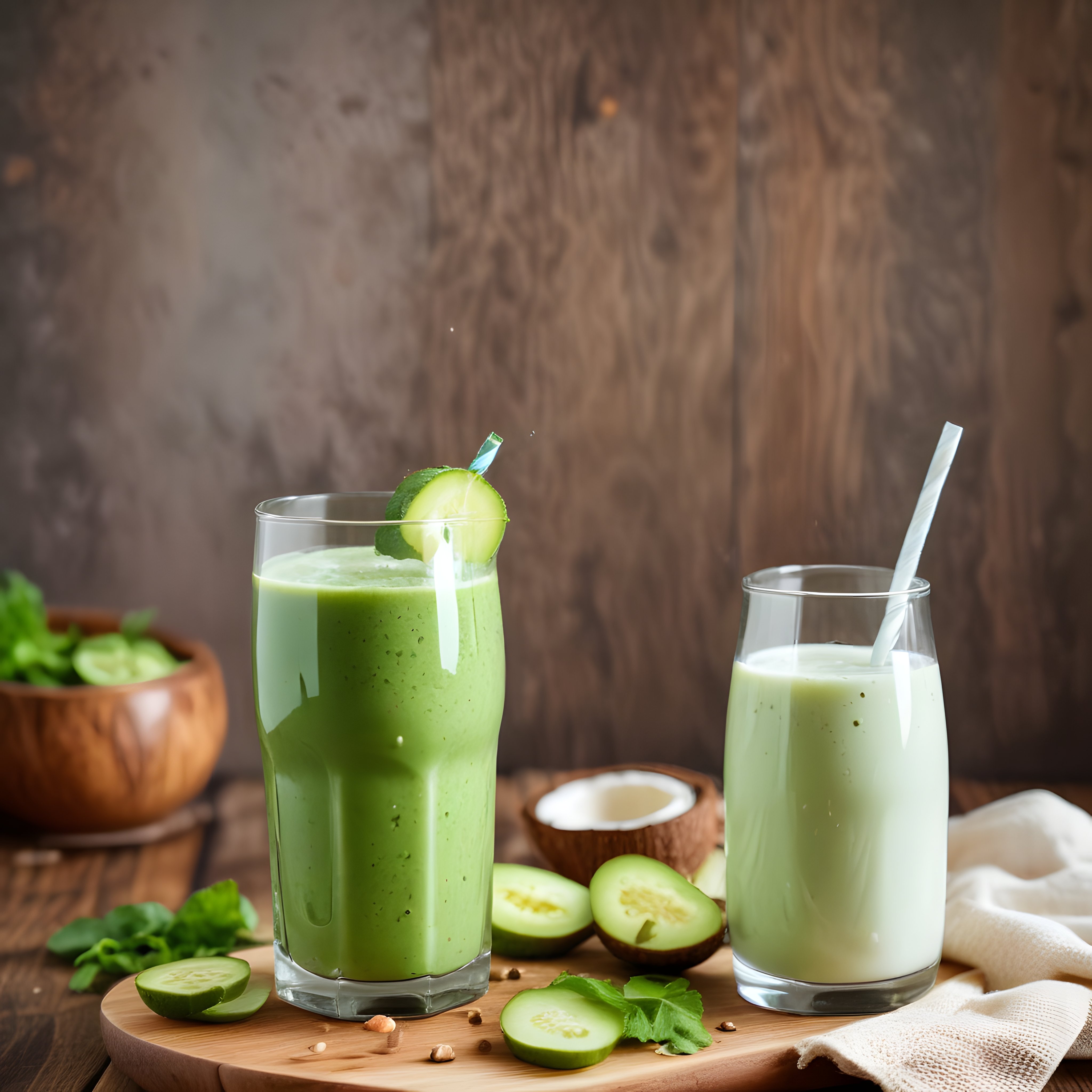 Taze Salatalık ve Hindistan Cevizli Ferahlatıcı Yeşil Smoothie Sunumu