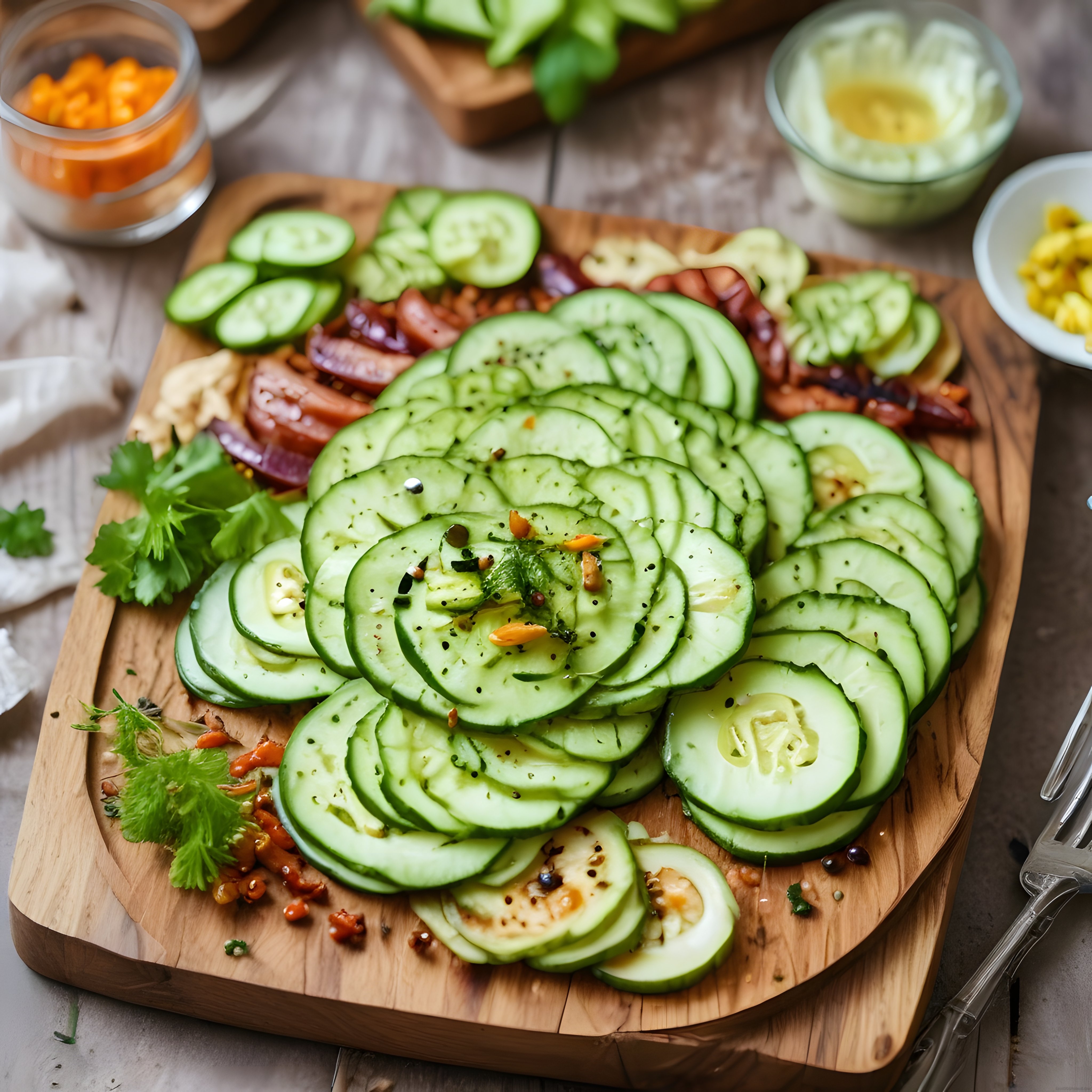 Taze Salatalık ve Yeşilliklerle Hazırlanan Sağlıklı Yaz Salatası Sunumu