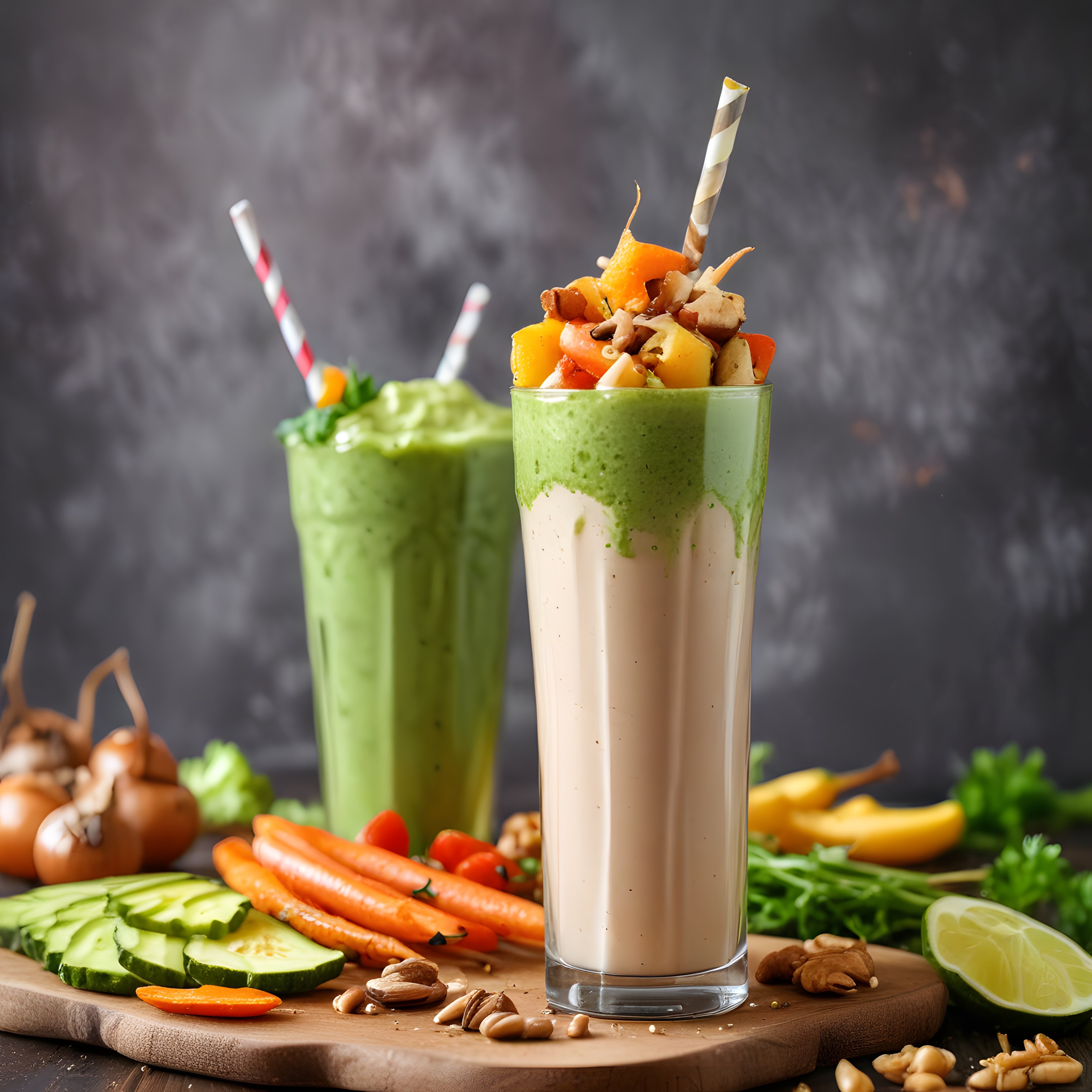 Taze Sebze ve Meyveli Sağlıklı Smoothie Bardaklarıyla Besleyici Mola