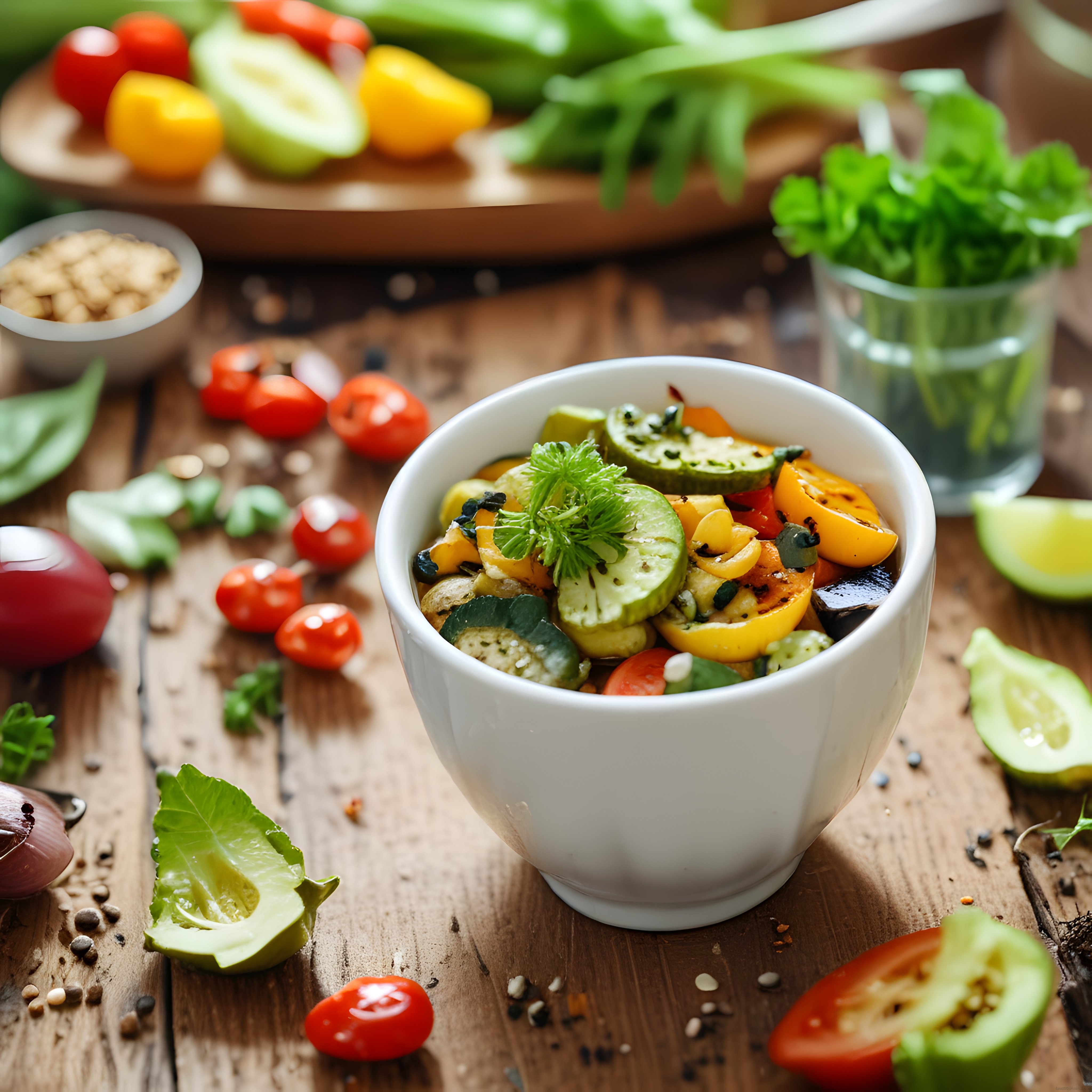 Taze Sebzeler ve Avokado ile Hazırlanan Sağlıklı Vegan Salata Kasesi
