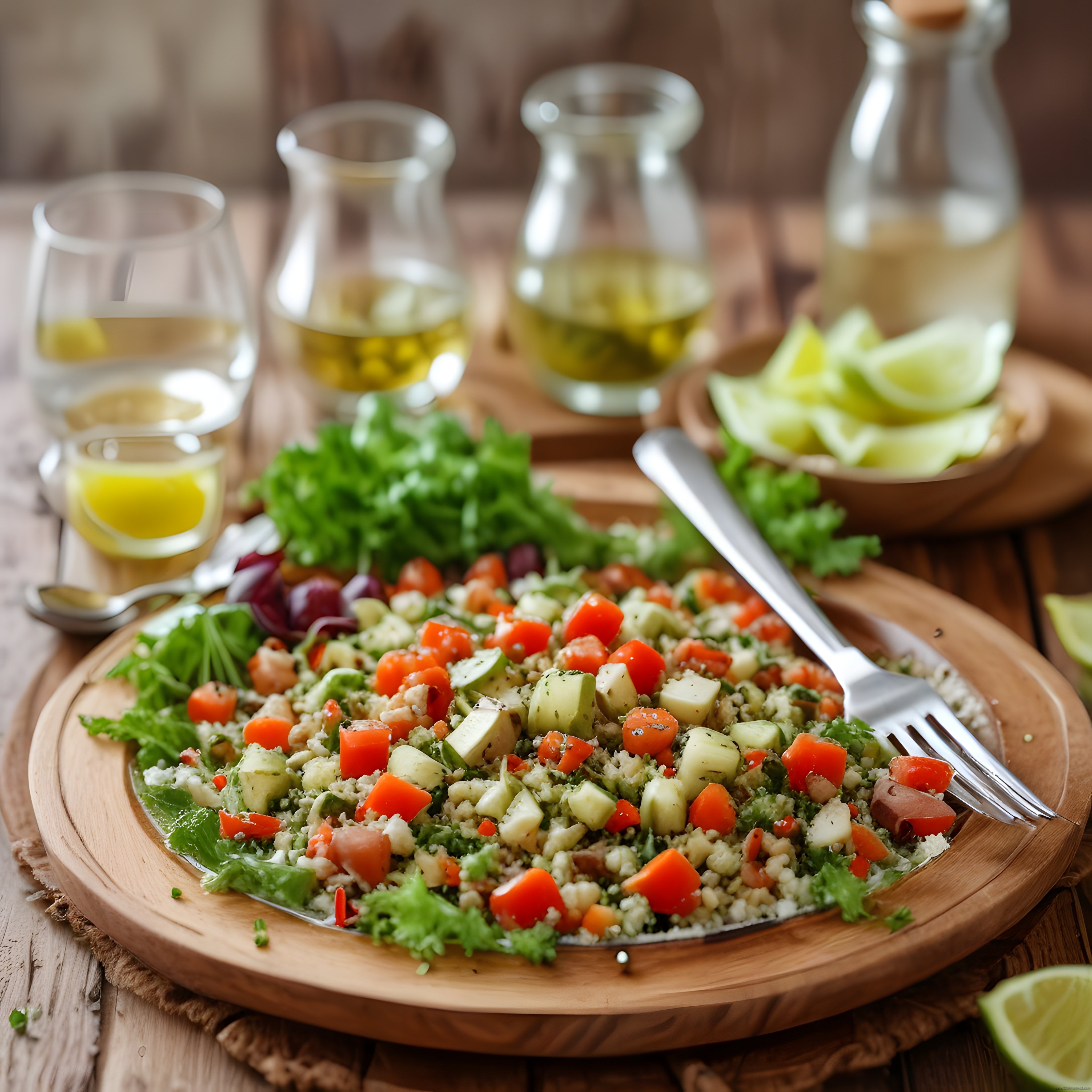 Taze Sebzeler ve Avokado ile Zengin Kıvamlı Tabule Salata Tarifi Sunumu