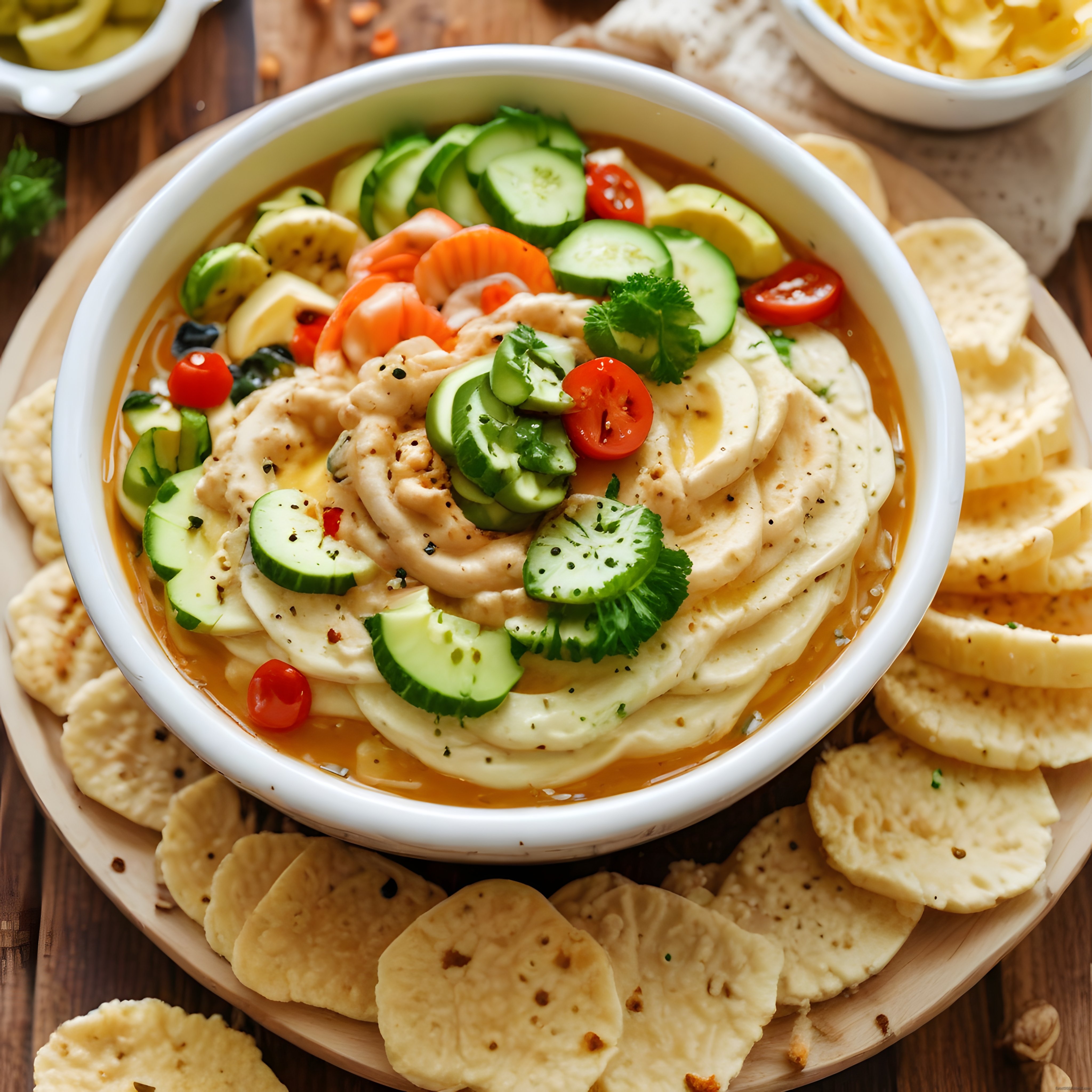 Taze Sebzeler ve Cips ile Humus Sunumu: Sağlıklı ve Lezzetli Bir Meze