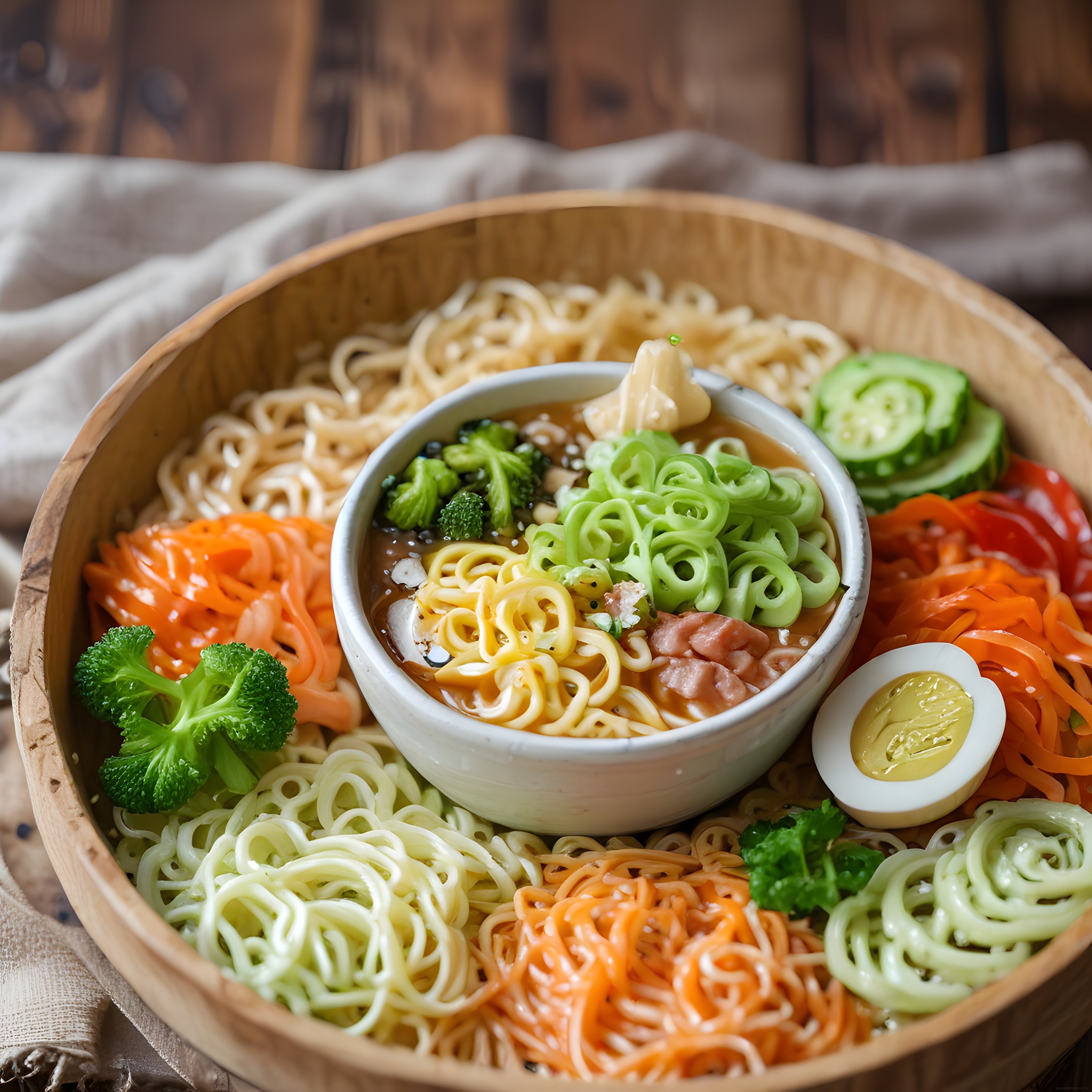 Taze sebzeler ve erişteyle hazırlanan sağlıklı asya mutfağı noodle kasesi