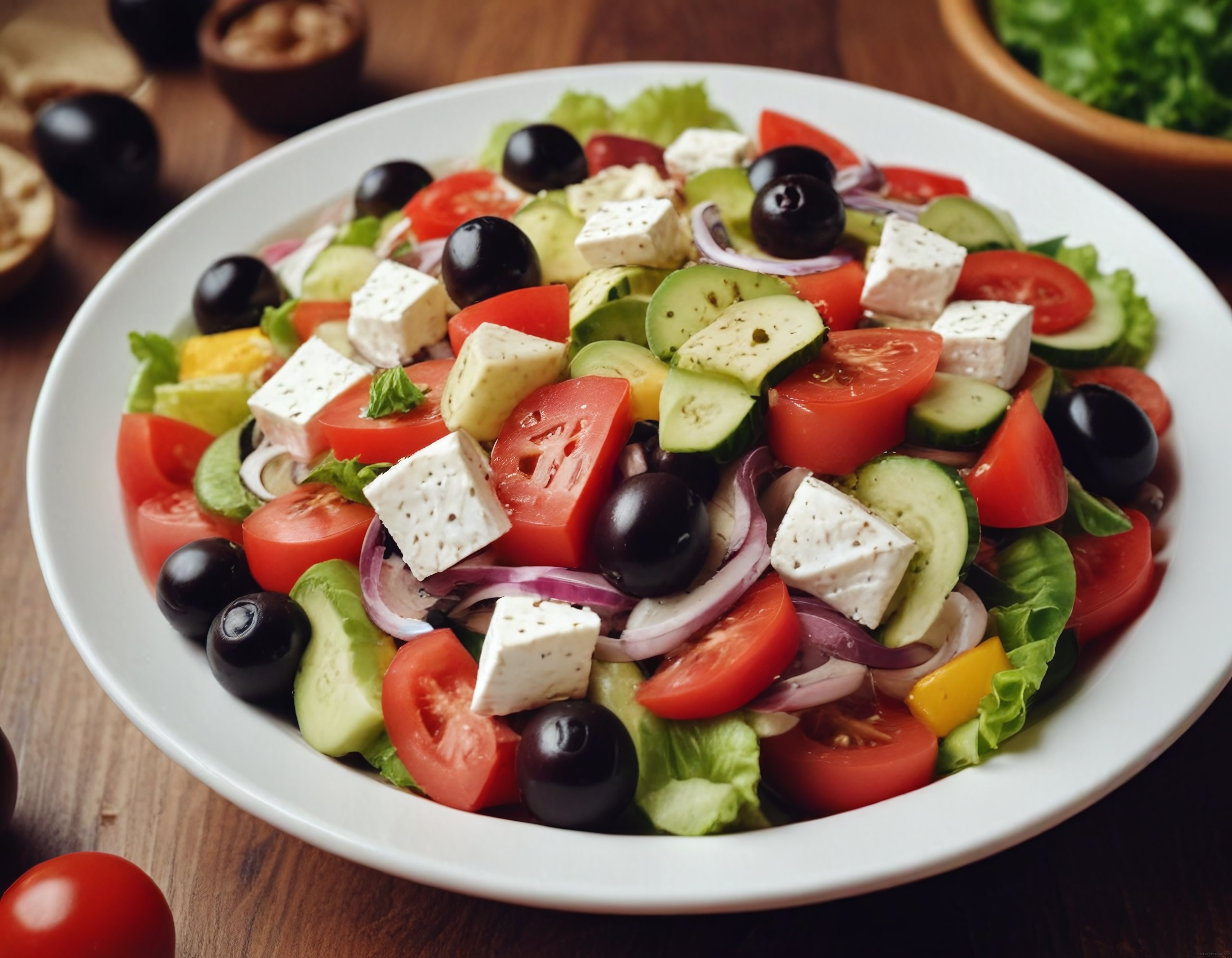 Taze Sebzeler ve Feta Peyniriyle Hazırlanan Geleneksel Yunan Salatası Tarifi