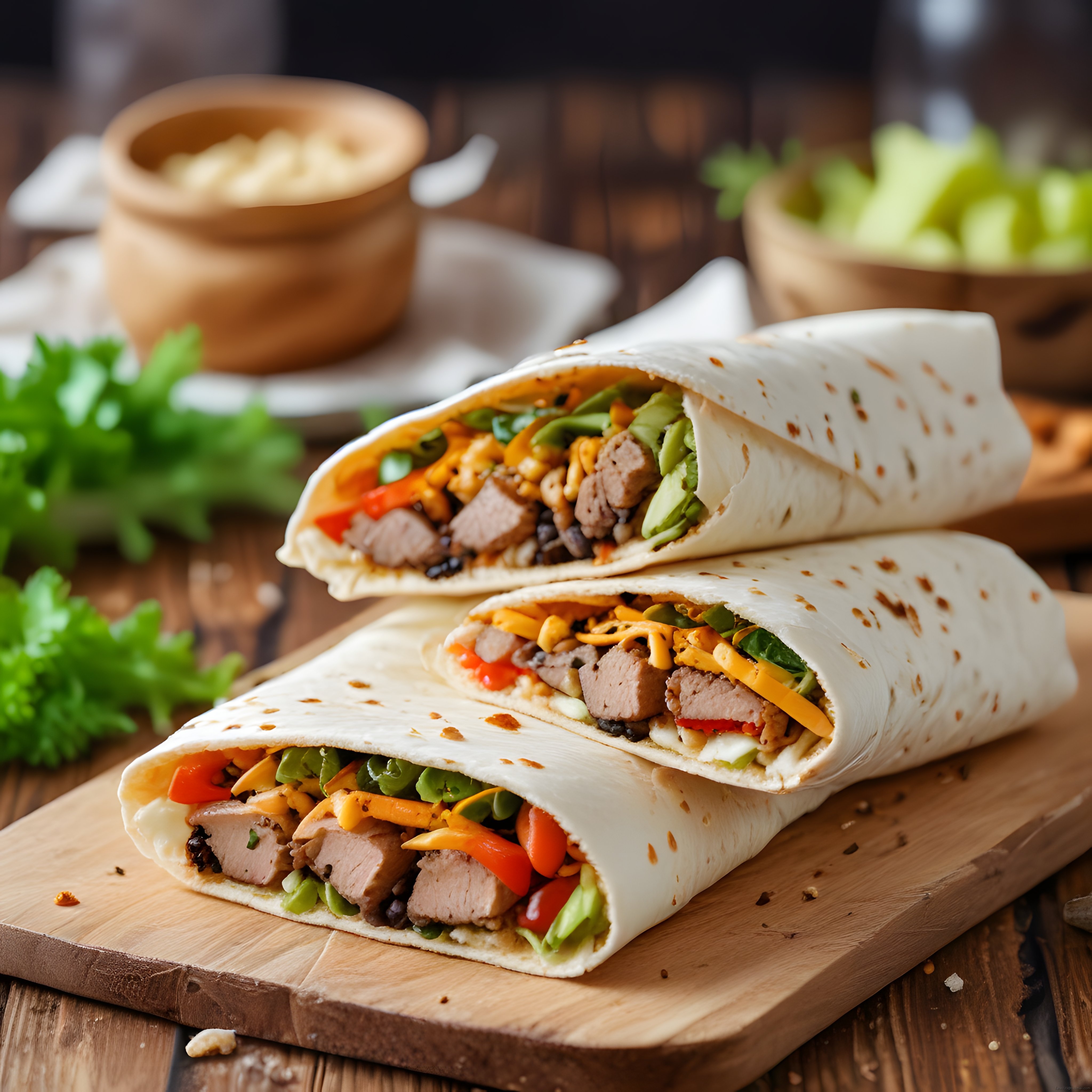 Taze Sebzeler ve Izgara Tavuk Dolgulu Meksika Usulü Wrap Burrito