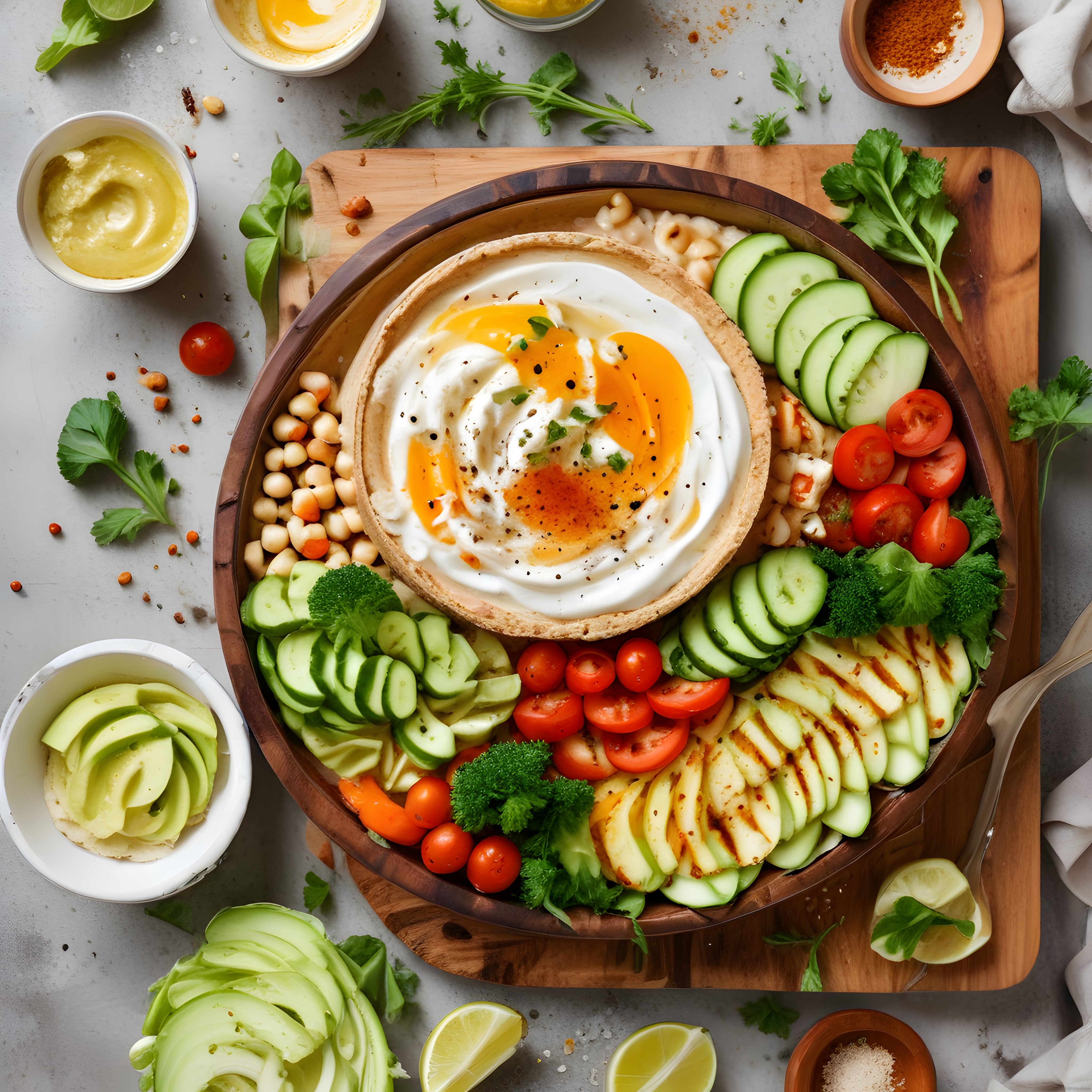 Taze Sebzeler ve Kremalı Meze ile Sağlıklı Vegan Sunum Tahtası