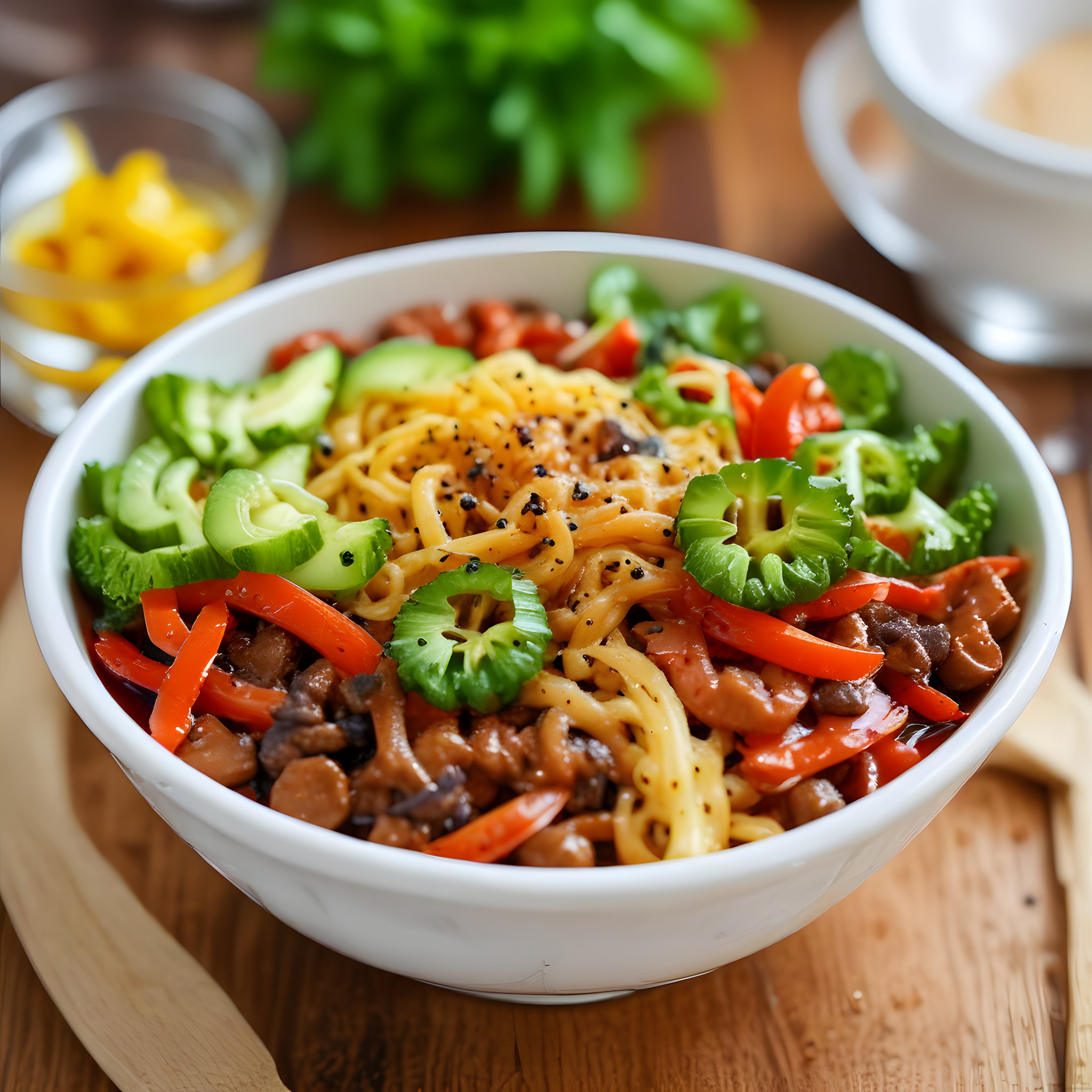 Taze Sebzeler ve Mantarla Hazırlanan Sağlıklı Noodle Bowl Tarifi