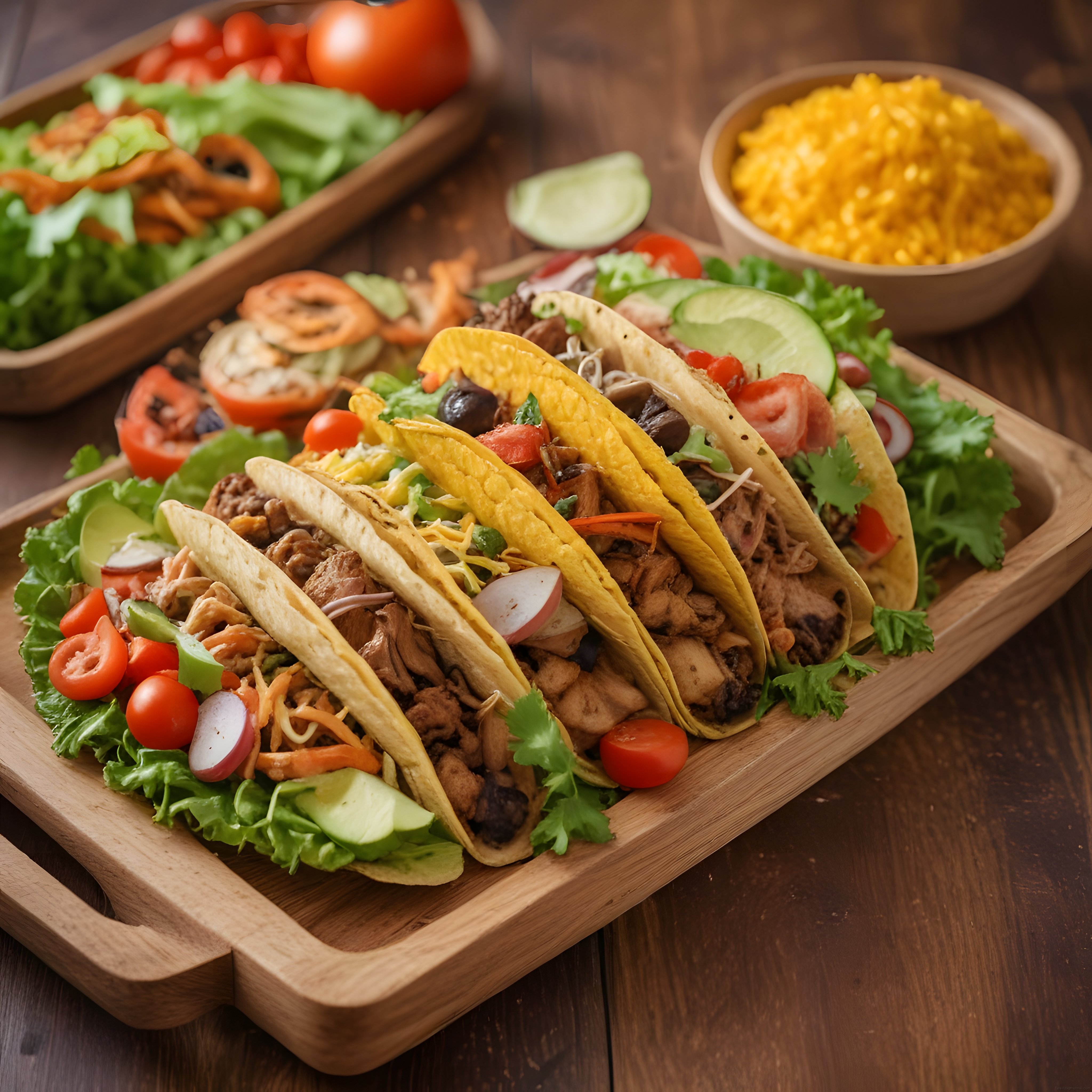 Taze Sebzeler ve Mısır ile Süslenmiş Nefis Meksika Tacos Sunumu