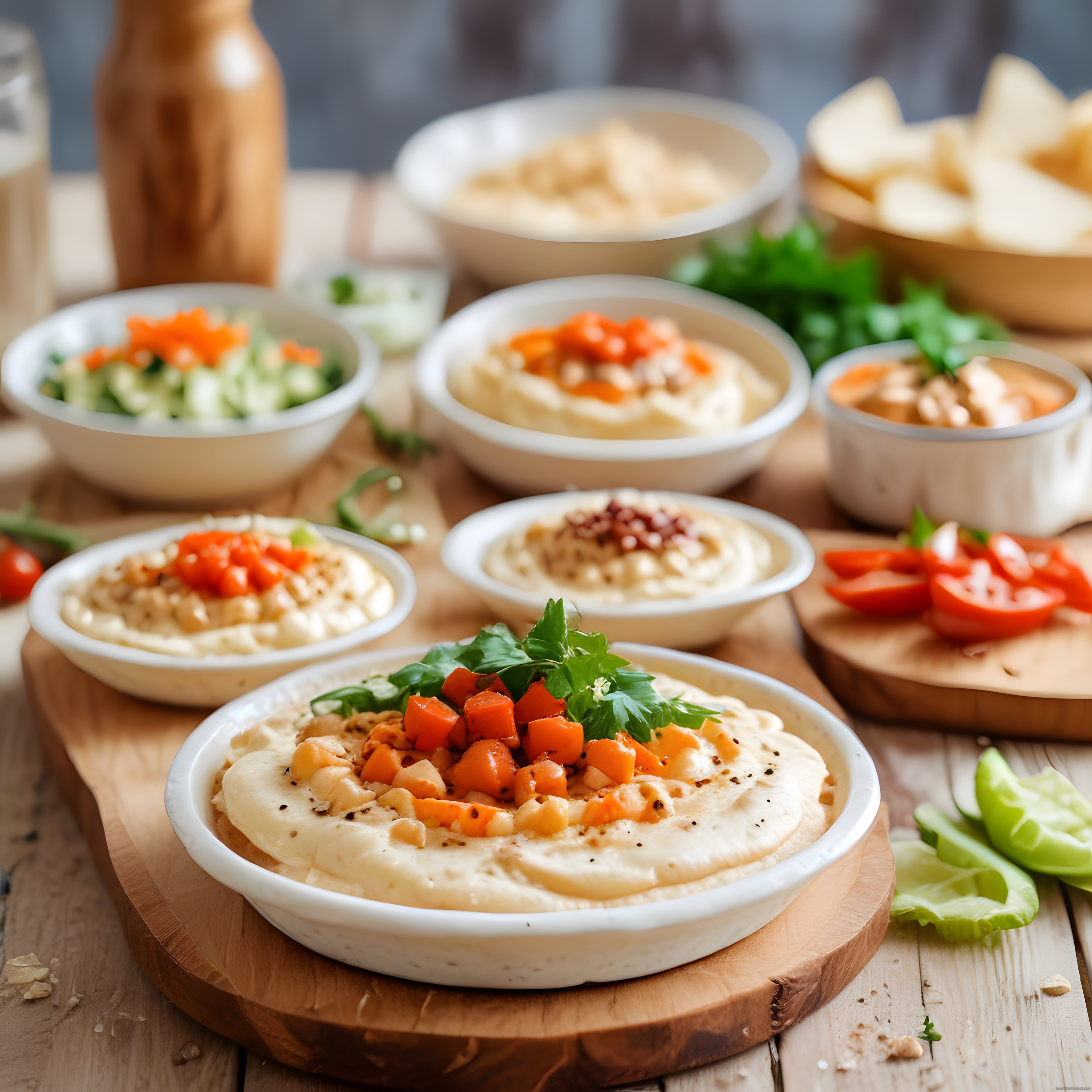 Taze Sebzeler ve Nohut ile Hazırlanan Renkli Meze Tabağı Sunumu