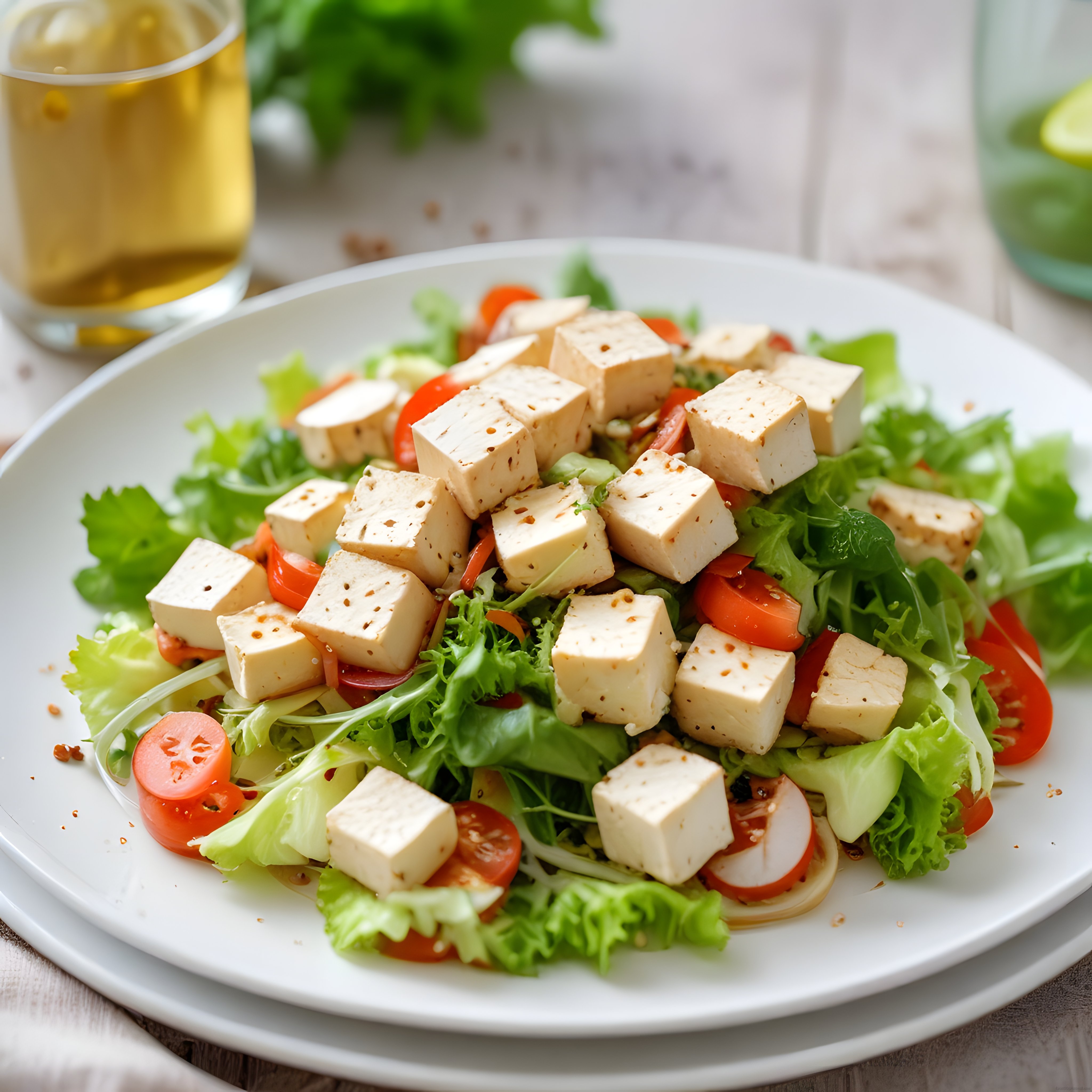 Taze Sebzeler ve Peynir Küpleriyle Zenginleştirilmiş Sağlıklı Salata Tabağı