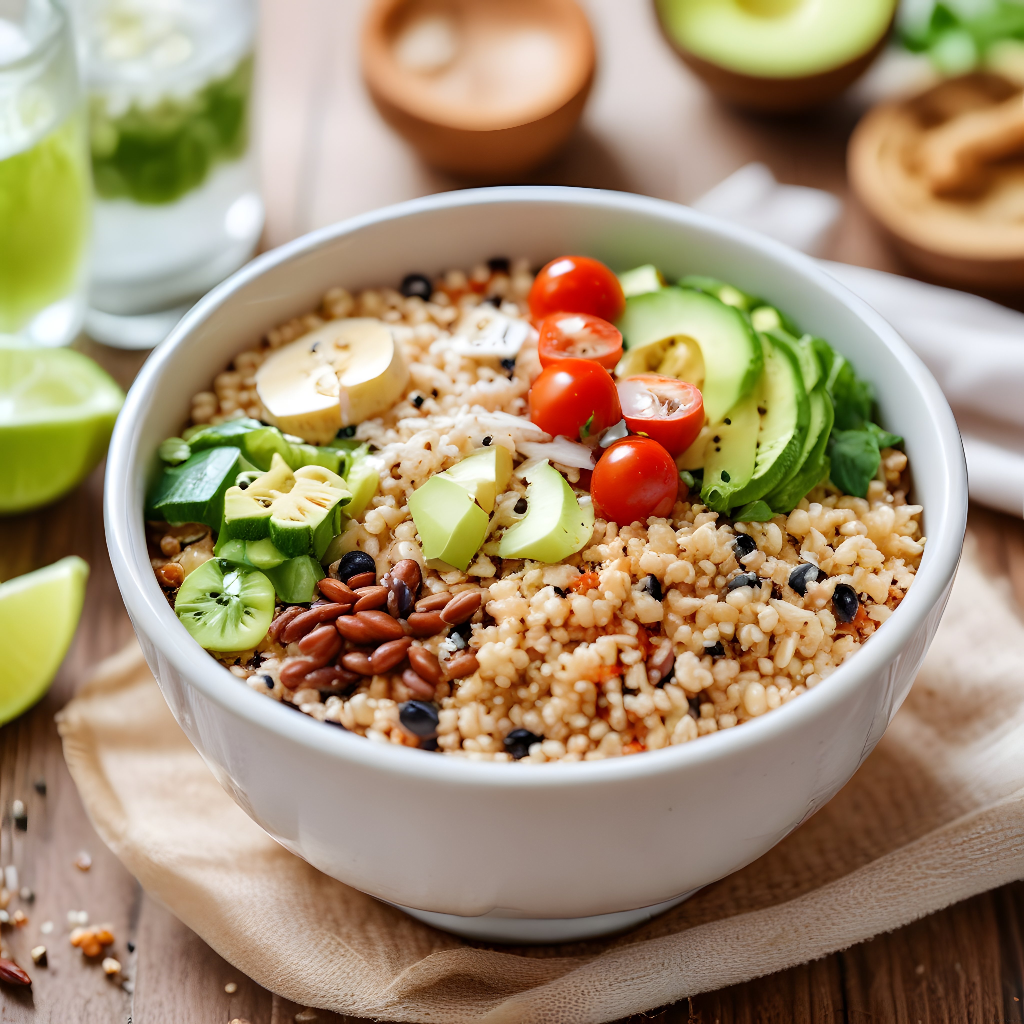 Taze Sebzeler ve Tahıl ile Hazırlanan Besleyici Kase Salata Sunumu