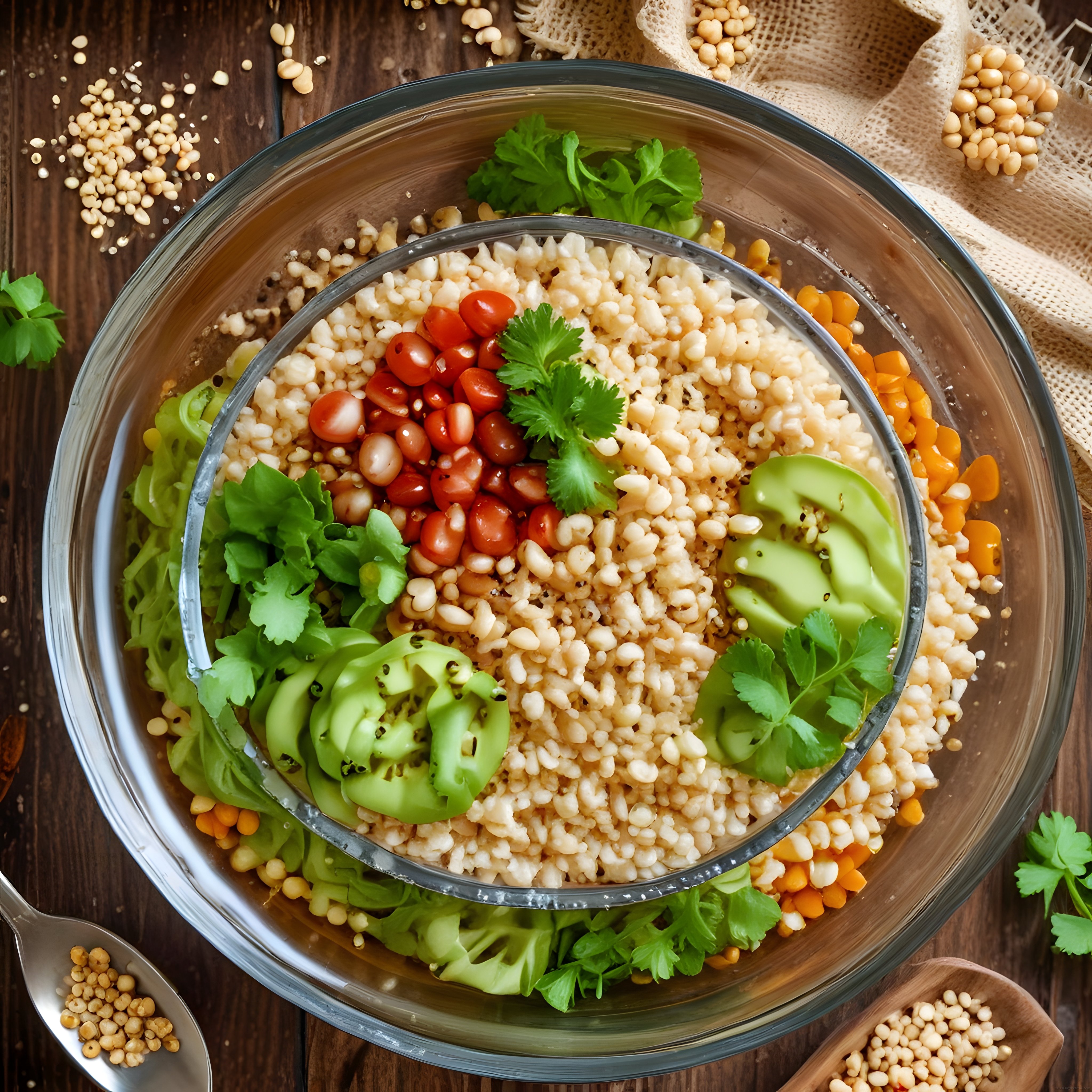 Taze Sebzeler ve Tahıllarla Hazırlanmış Nefis Sağlıklı Vegan Kase Sunumu