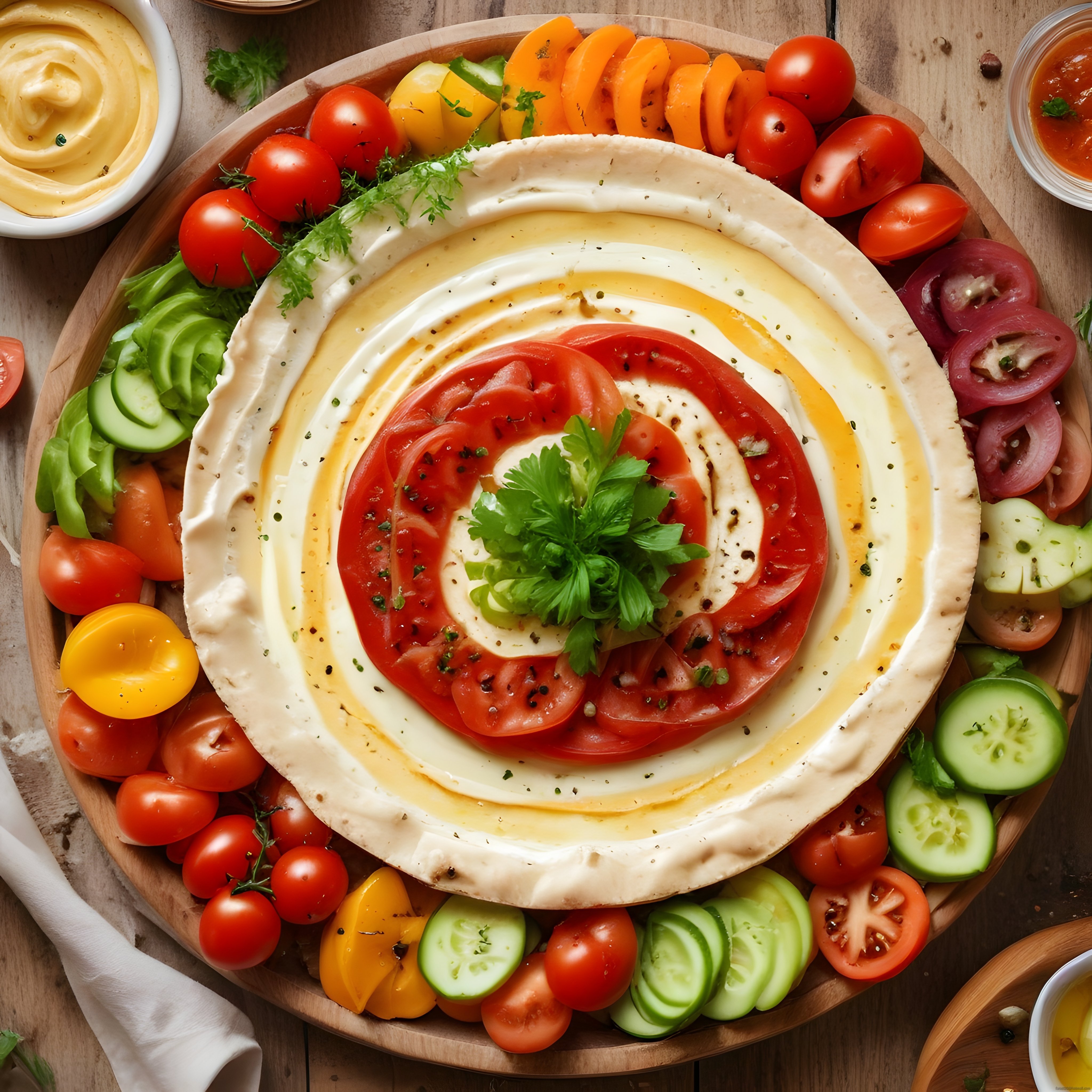 Taze Sebzeler ve Yoğurtlu Dip Sos ile Hazırlanan Nefis Meze Tabağı