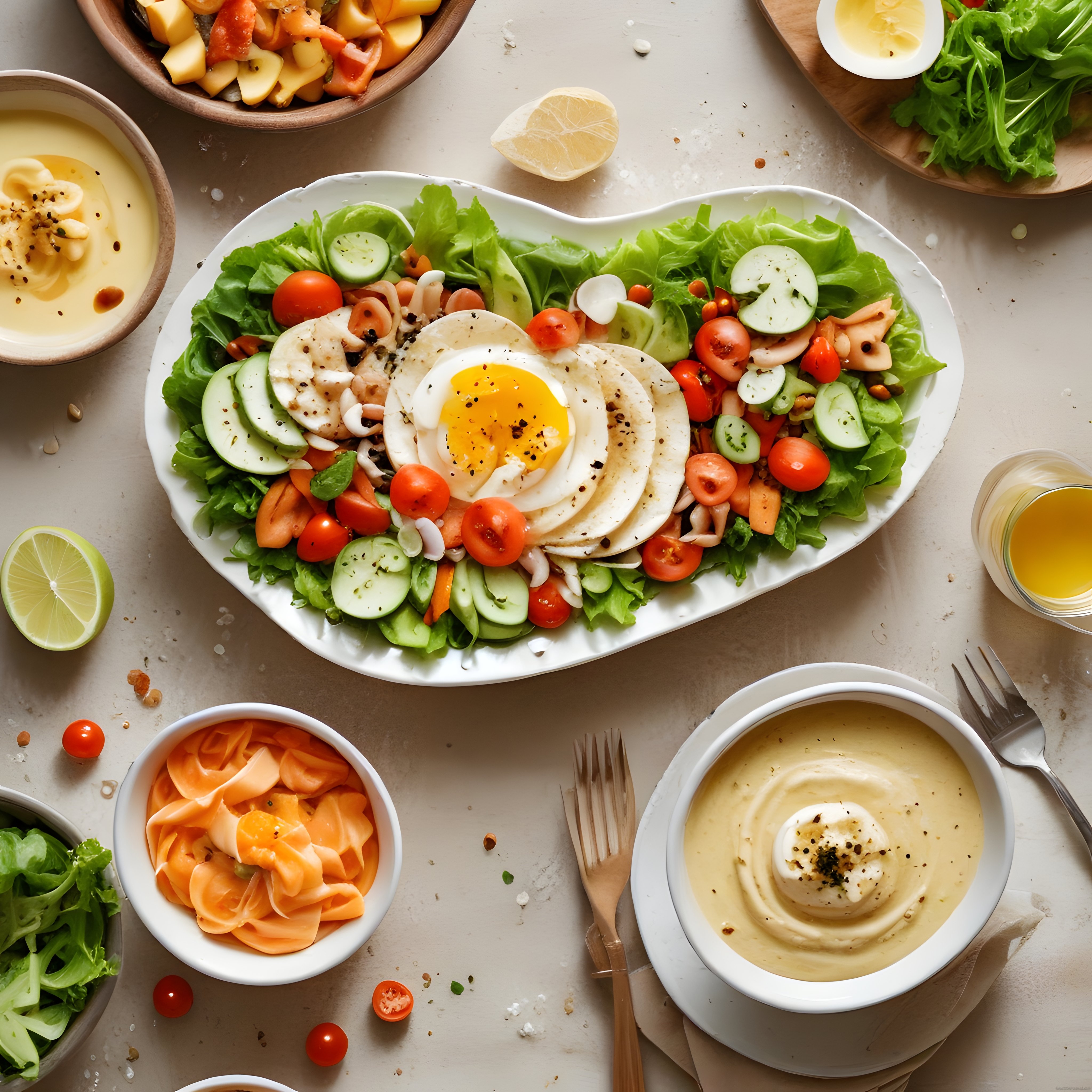 Taze Sebzeler ve Yumurtayla Zengin Salata Sunumu ve Sağlıklı Yan Lezzetler