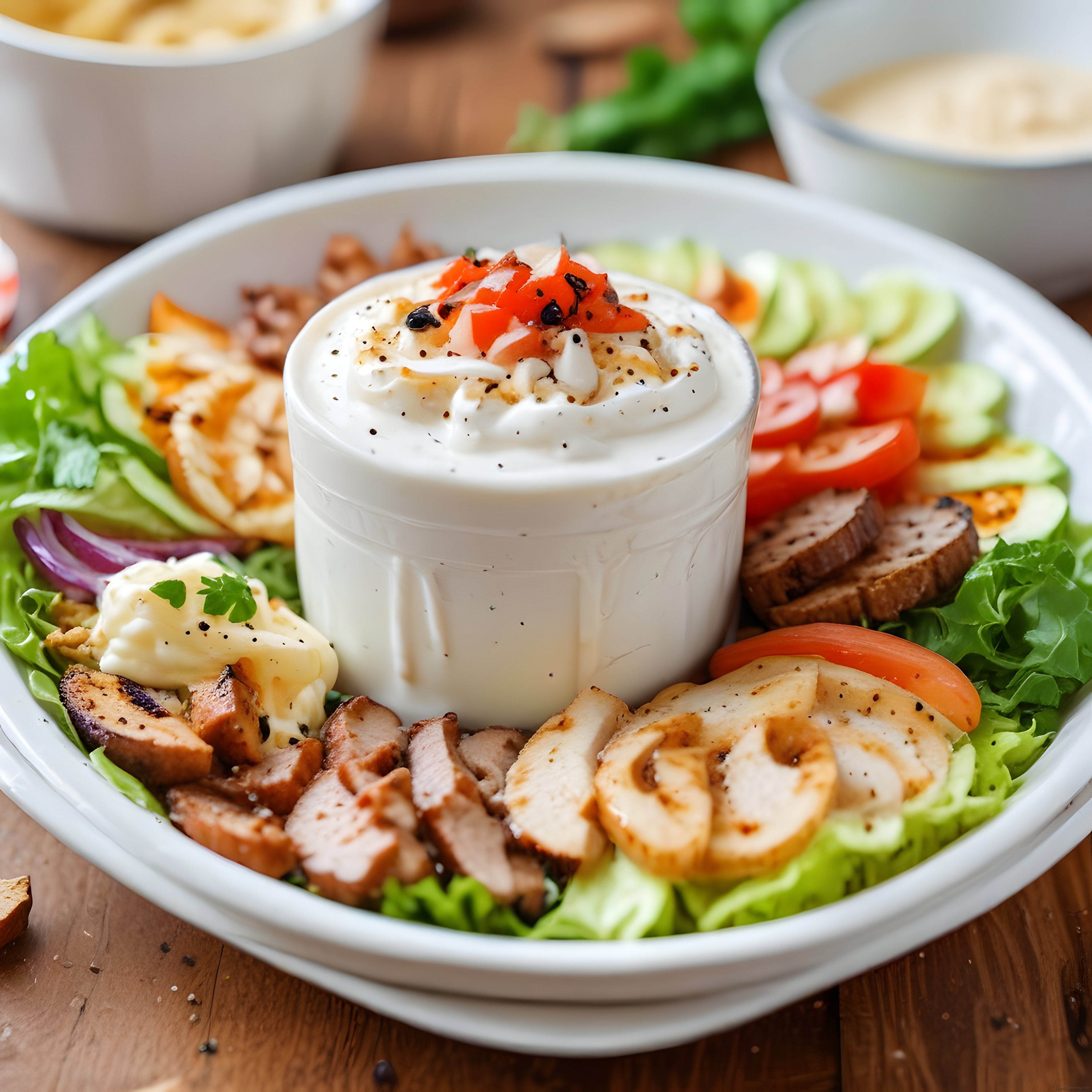 Taze Sebzelerle Hazırlanan Özel Soslu Tavuk Salata Kasesi Tarifi
