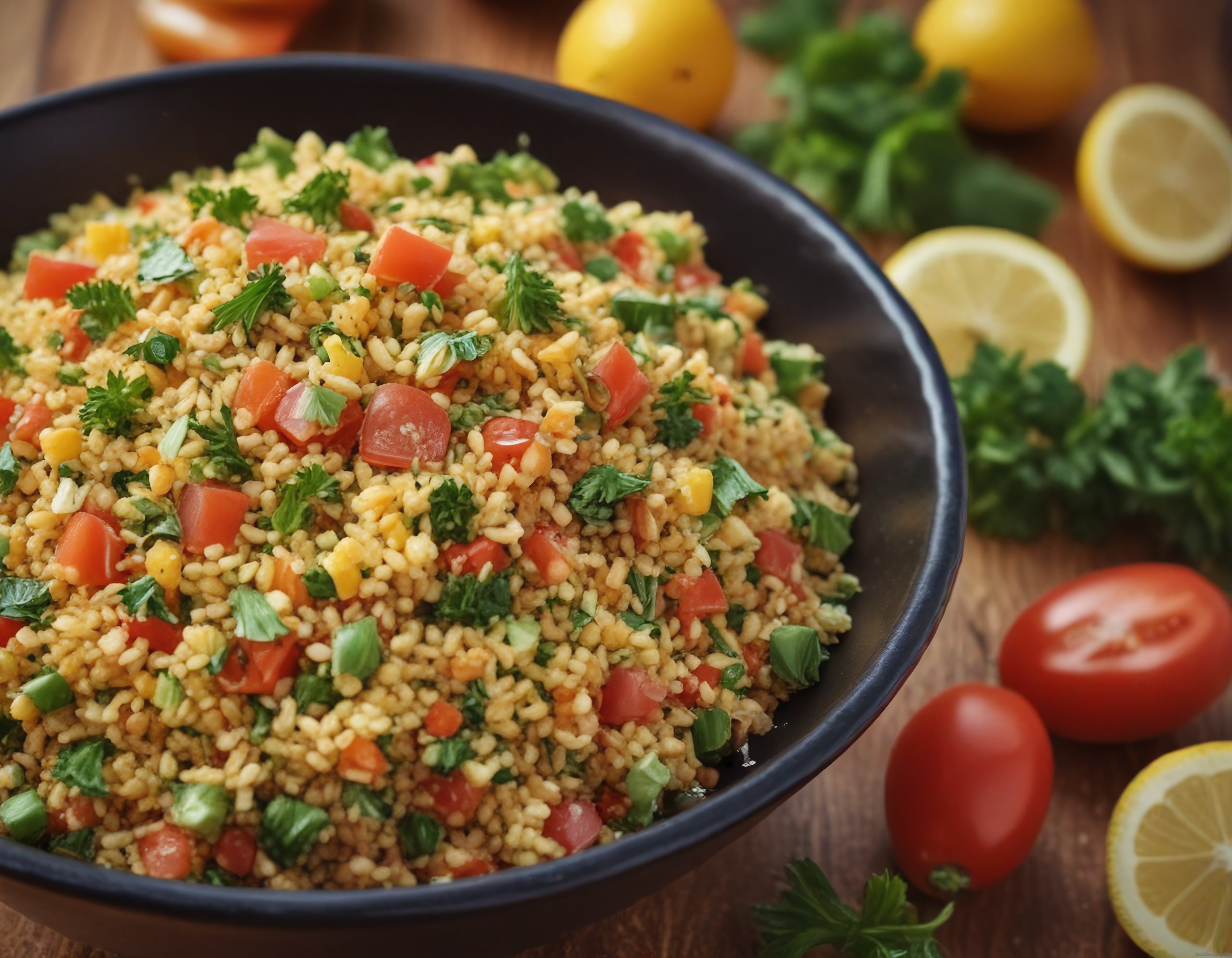 Taze Sebzelerle Hazırlanan Renkli Bulgur Salatası Kase Sunumu