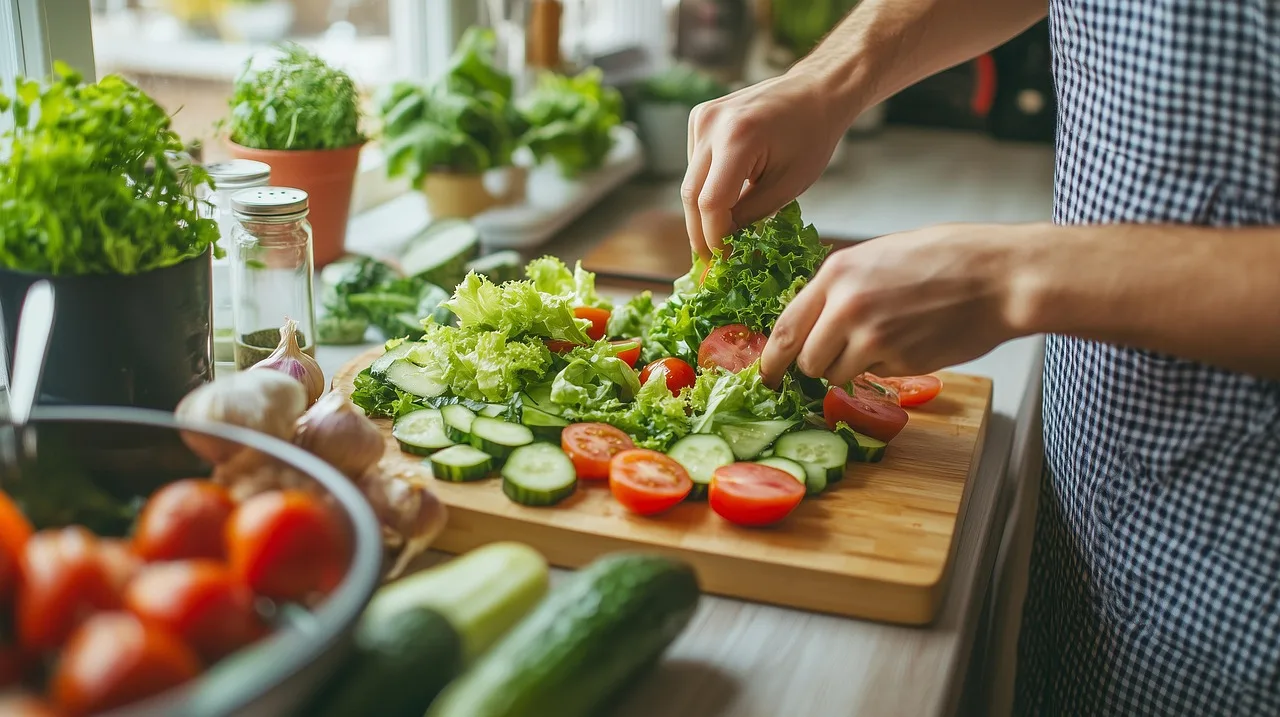 Taze sebzelerle hazırlanan sağlıklı salata - mutfak fotoğrafı
