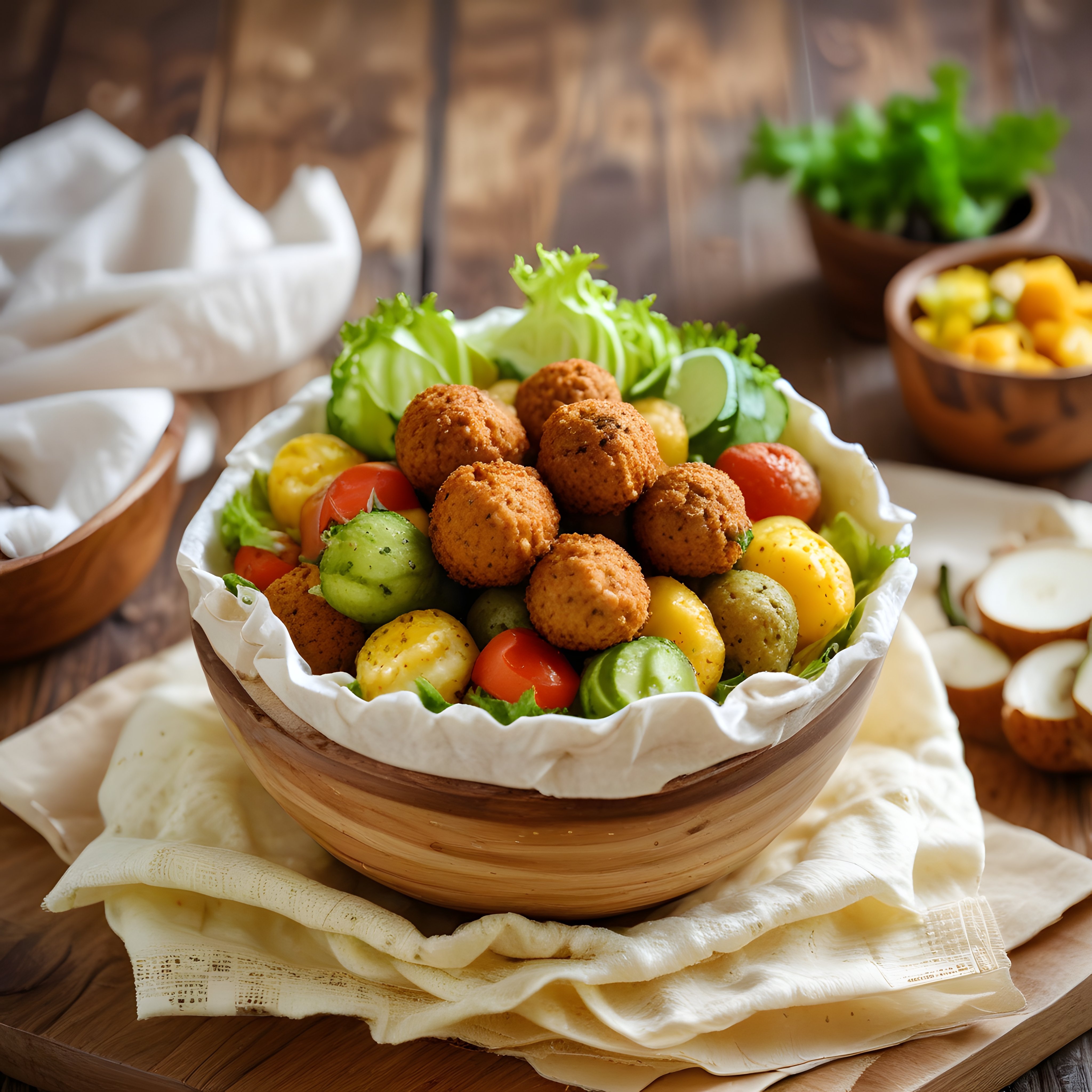 Taze Sebzelerle Sunulan Çıtır Falafel Kasesi: Sağlıklı ve Lezzetli