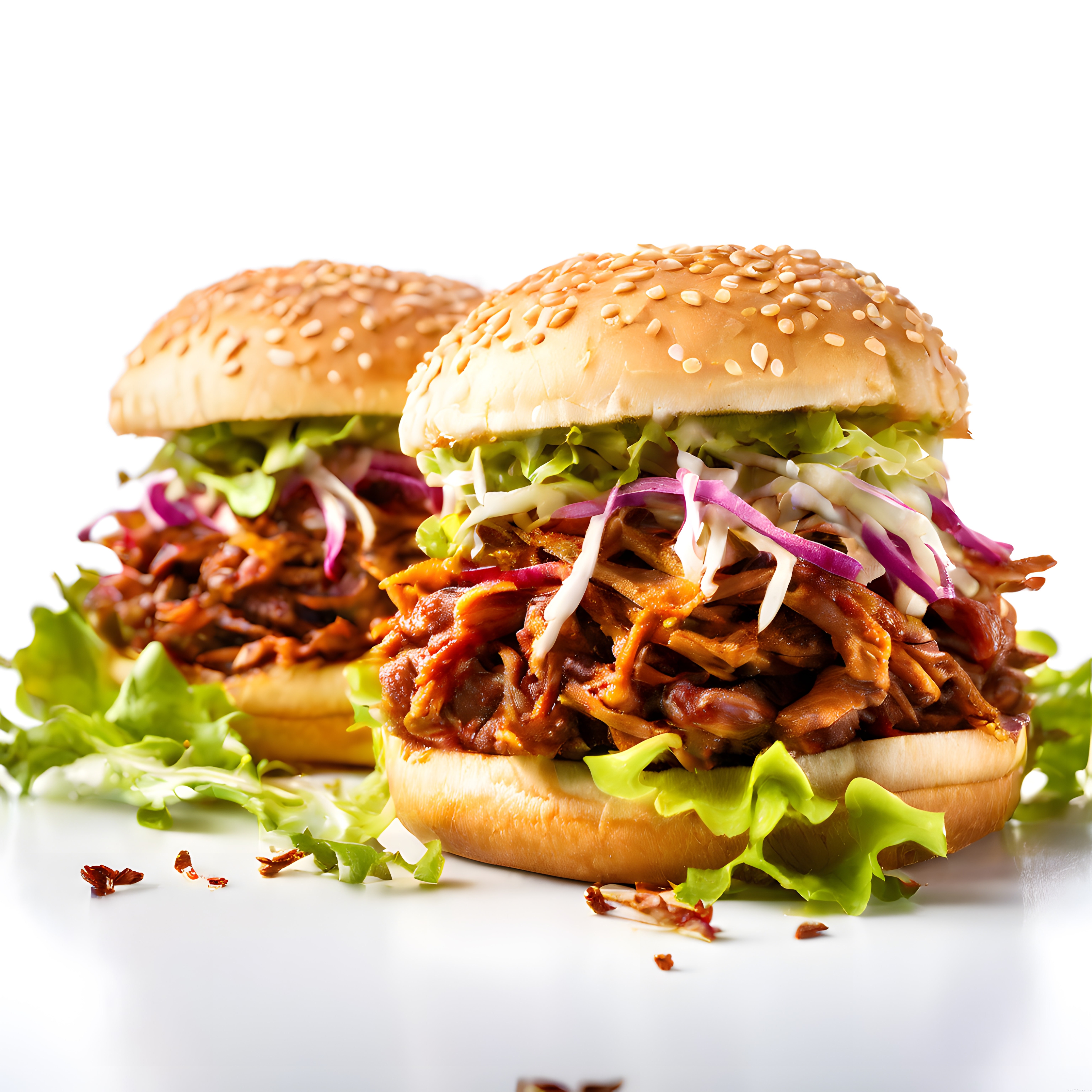 Taze Sebzelerle Sunulan Susamlı Ekmek Arası Barbekü Soslu Pulled Pork