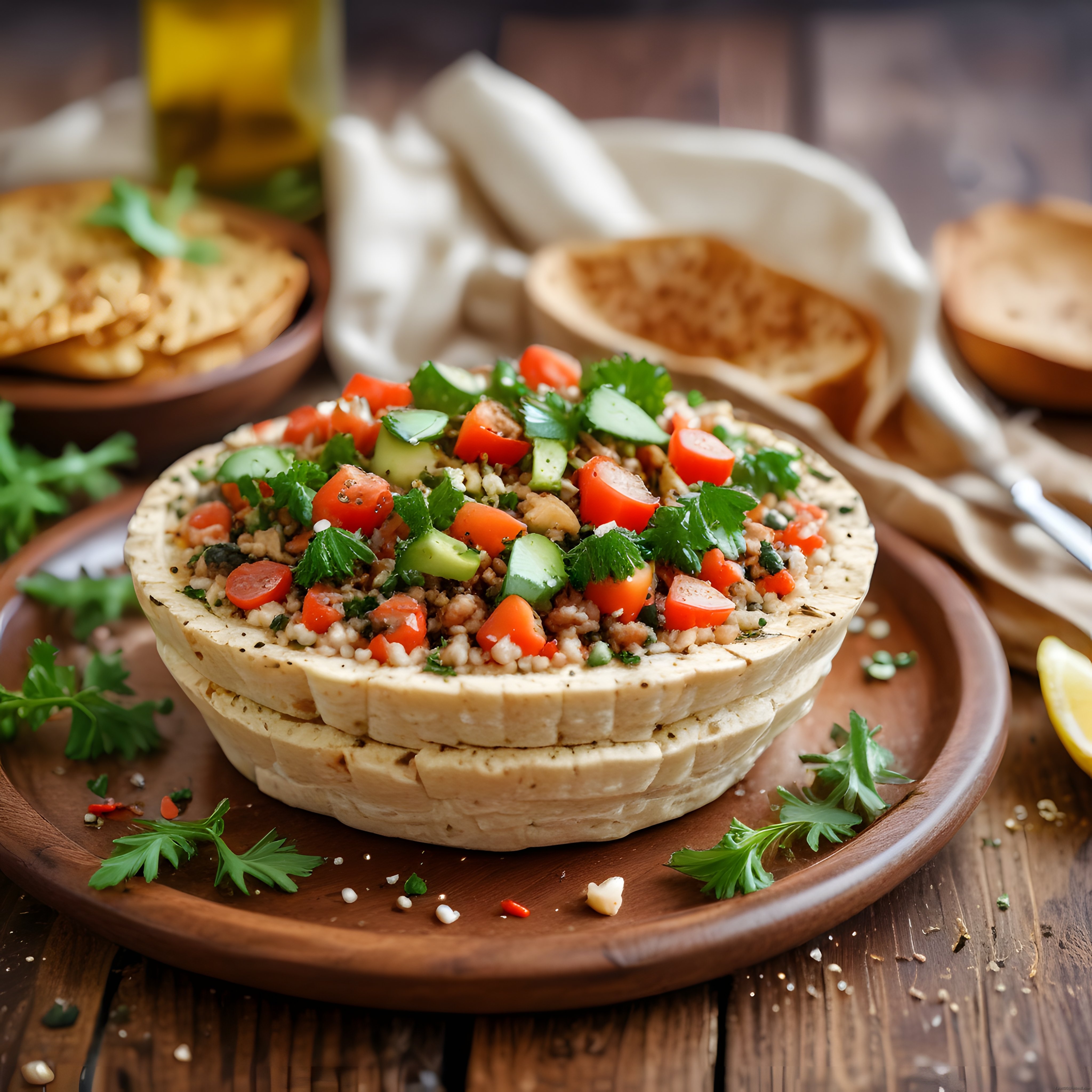 Taze Sebzelerle Süslenmiş Bulgur Salatası ve Ekmek Üstü Sağlıklı Sunum