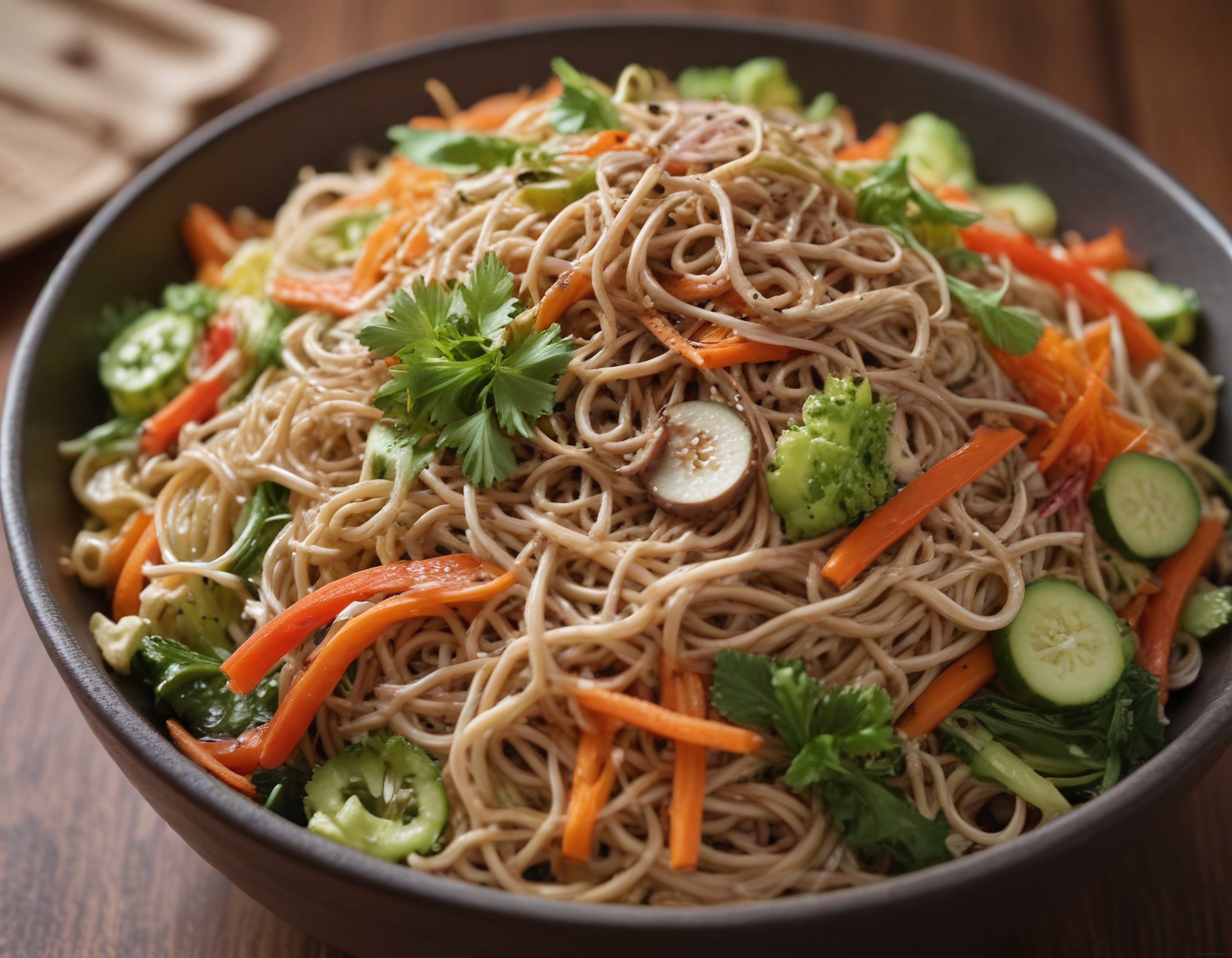 Taze Sebzelerle Süslenmiş Vegan Soba Erişte Salatası Tarifi ve Sunum Fikri
