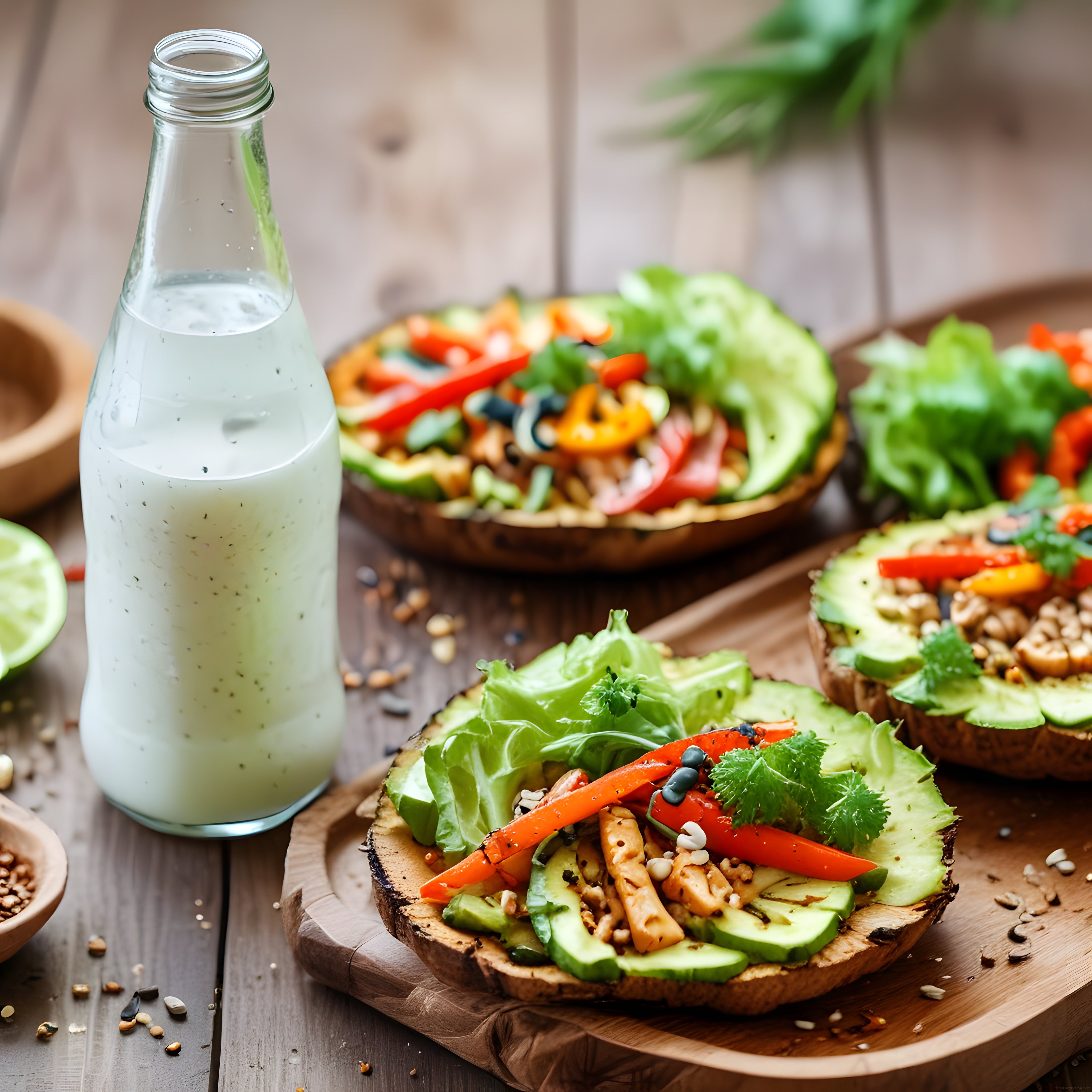 Taze Sebzeli Avokadolu Bruschetta ve Ev Yapımı Ayran ile Sağlıklı Kahvaltı Sunumu