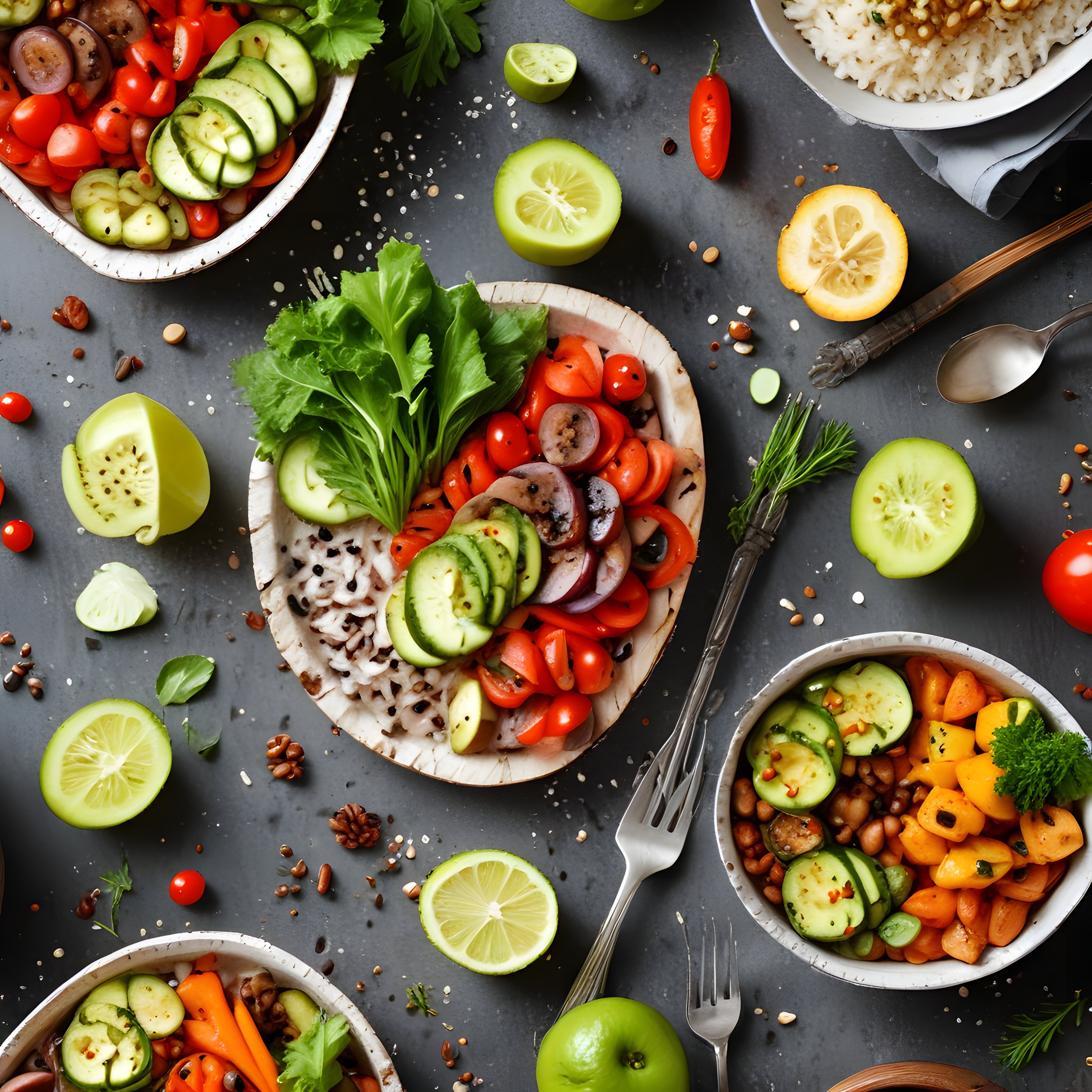 Taze Sebzeli Sağlıklı Salata ve Mevsimsel Yeşilliklerle Renkli Sofra