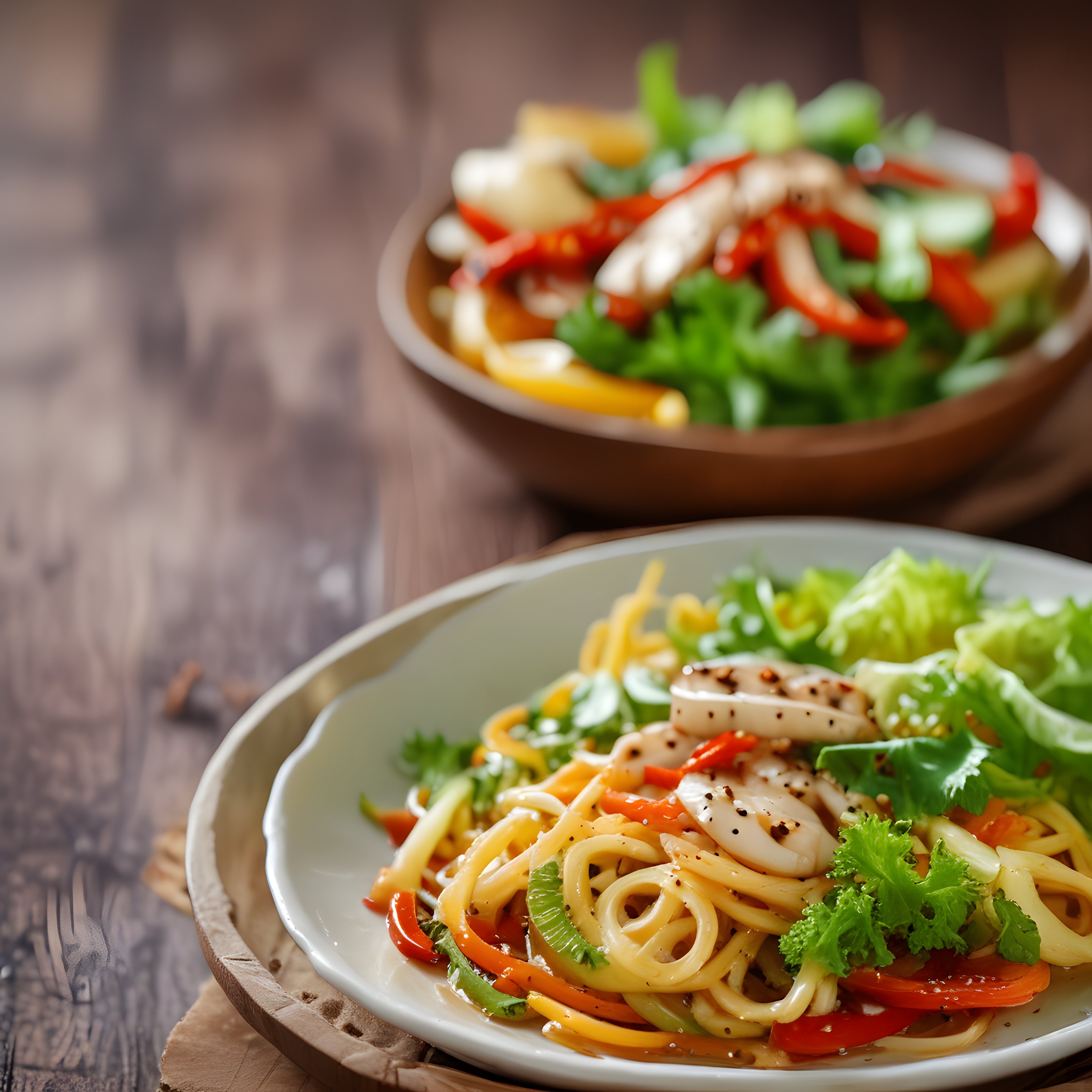 Taze Sebzeli Tavuklu Noodle Salatası: Sağlıklı ve Lezzetli Sunum