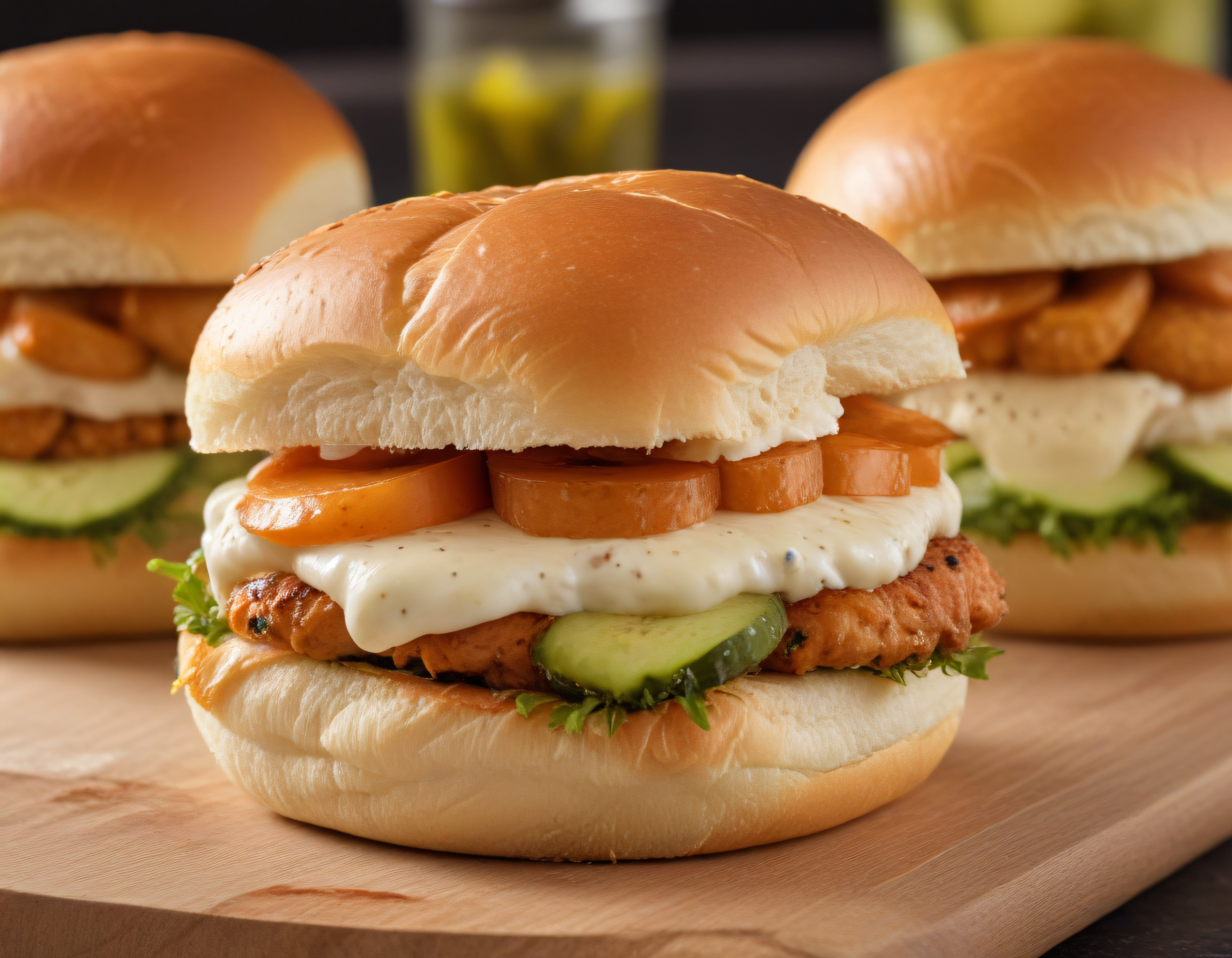 Taze Sebzeli ve Özel Soslu Çıtır Tavuk Filetolu Gurme Burger Sunumu