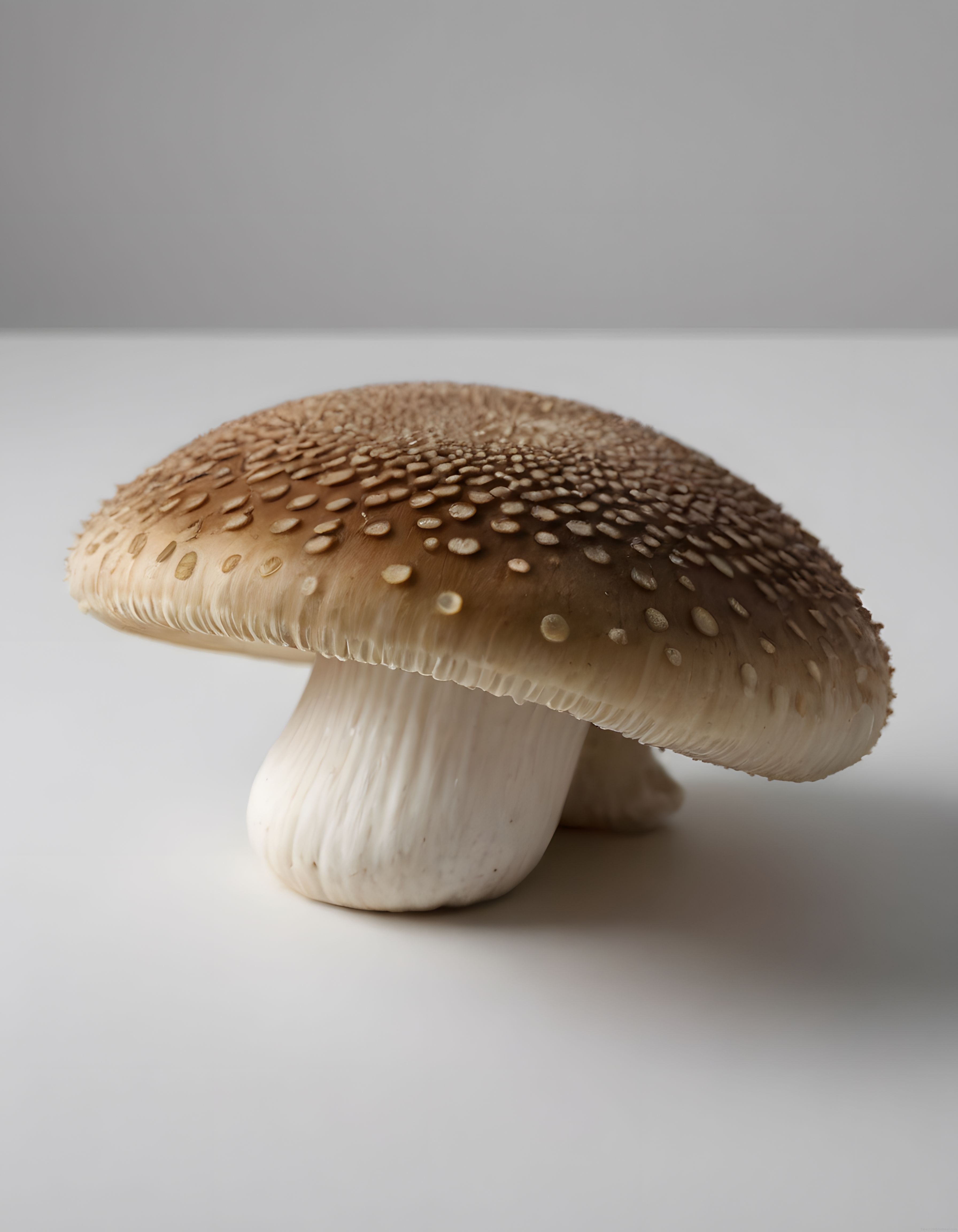 Taze shiitake mantarının beyaz fon üzerindeki detaylı makro fotoğraf çekimi